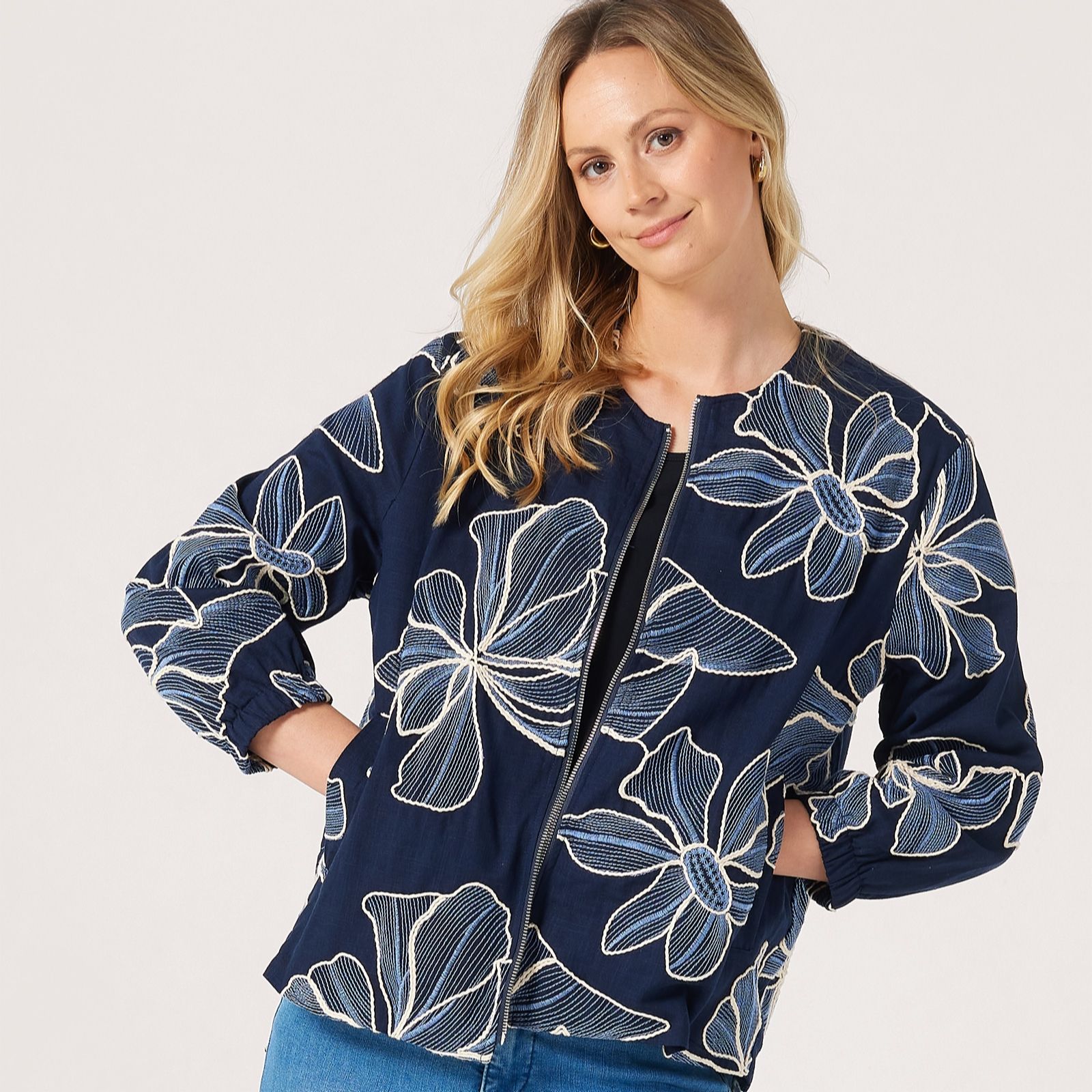 MarlaWynne Collection Embroidered Long Sleeve Jacket