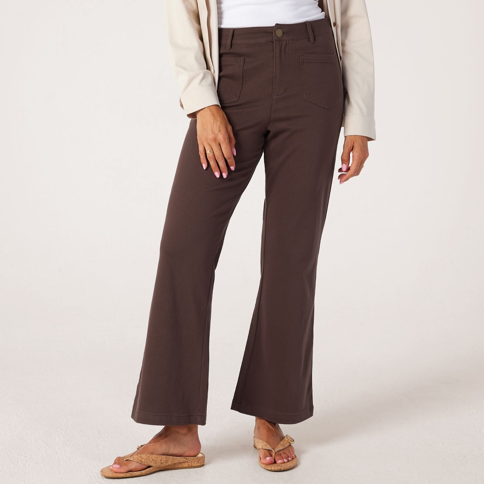 Denim & Co. Comfy Knit Denim Patch Pocket Trousers Standard