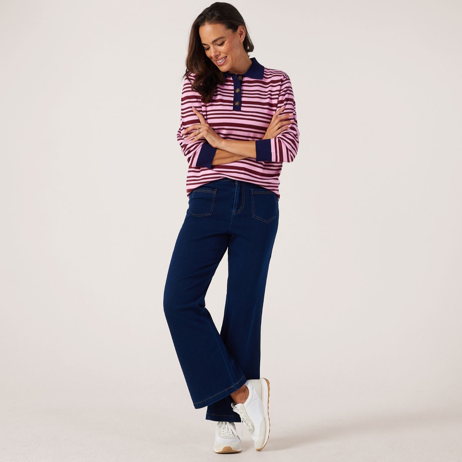 Denim & Co. Comfy Knit Denim Patch Pocket Trousers Standard