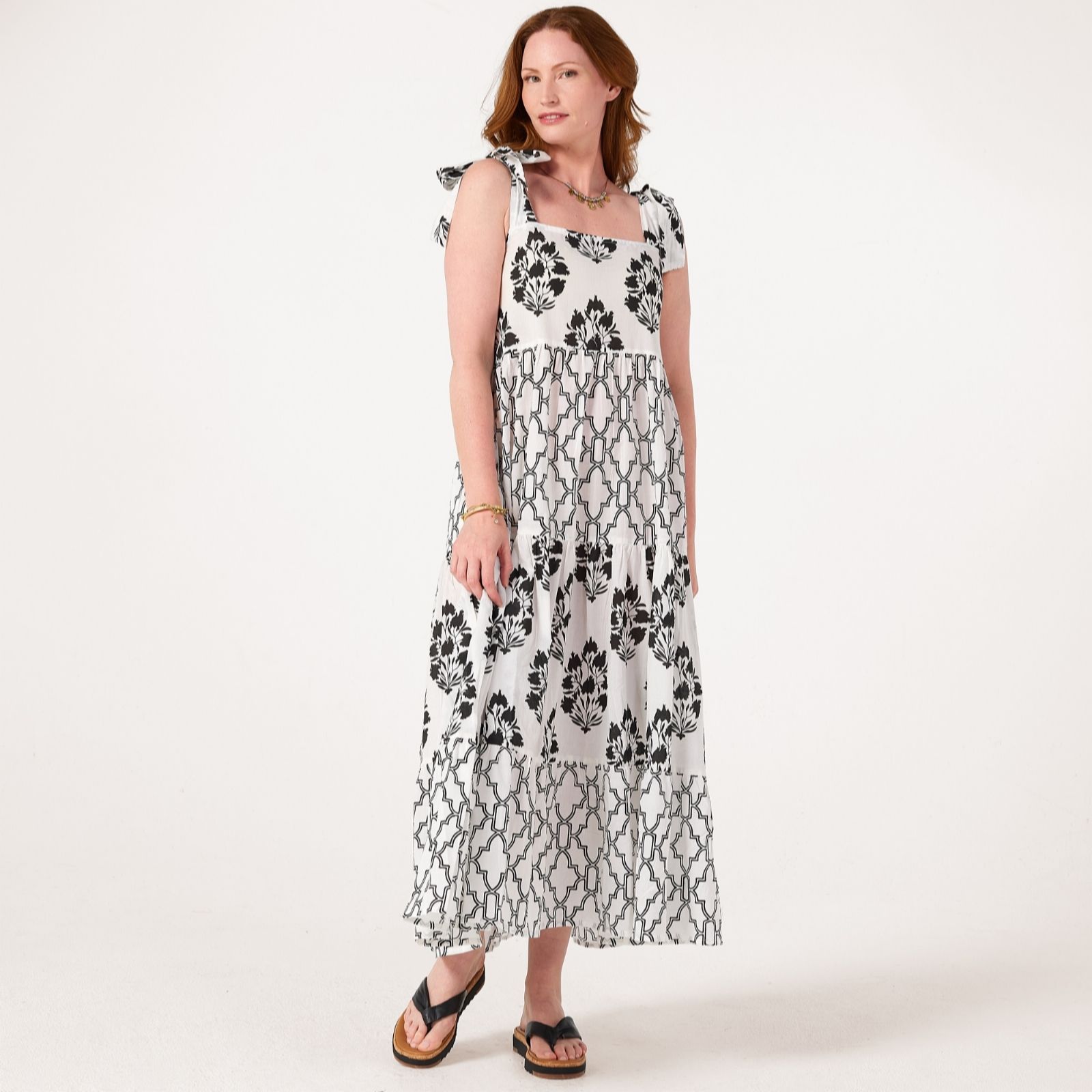 Handprint Dream Capri Tie Sleeve Maxi Dress