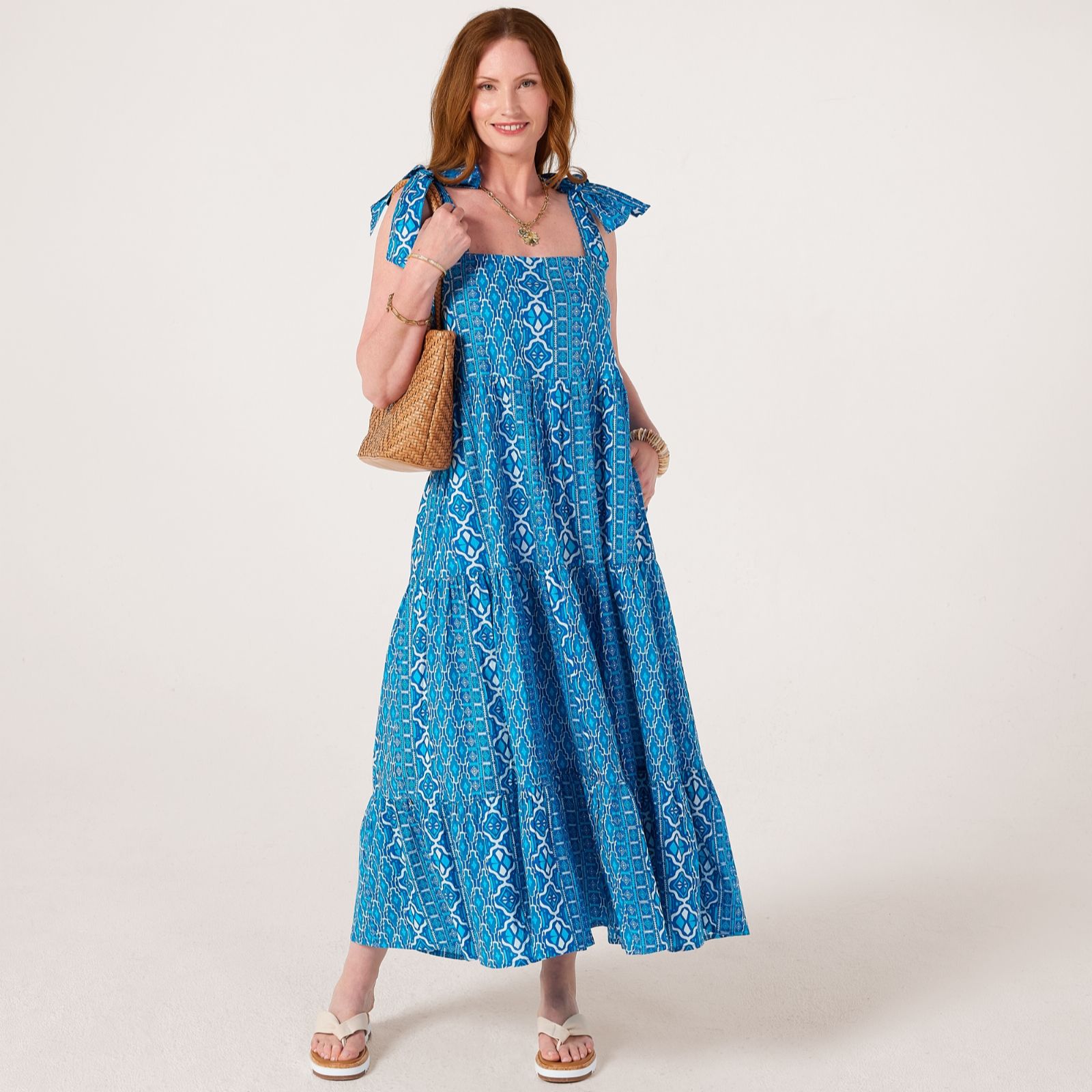Handprint Dream Capri Tie Sleeve Maxi Dress