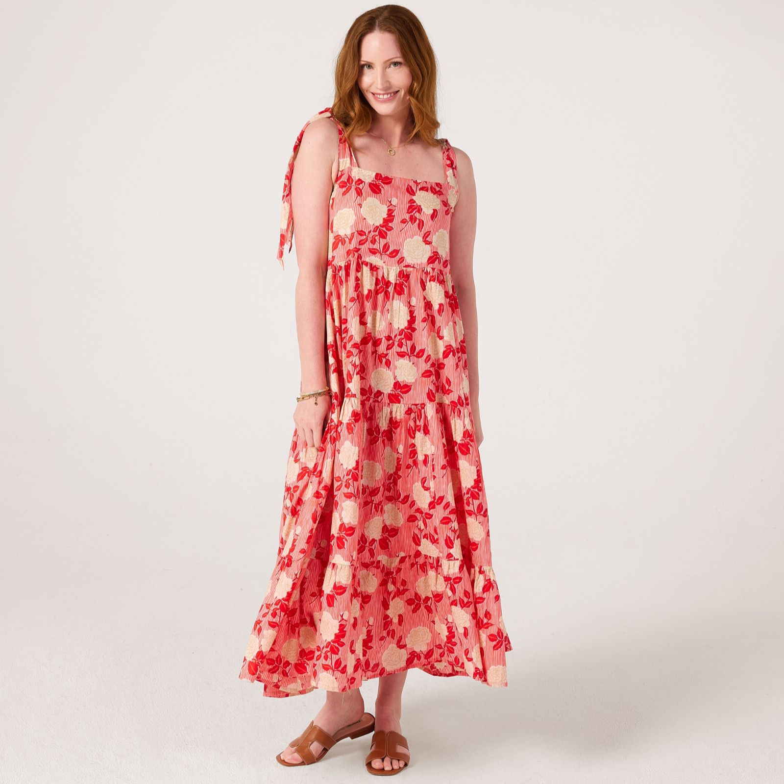 Handprint Dream Capri Tie Sleeve Maxi Dress