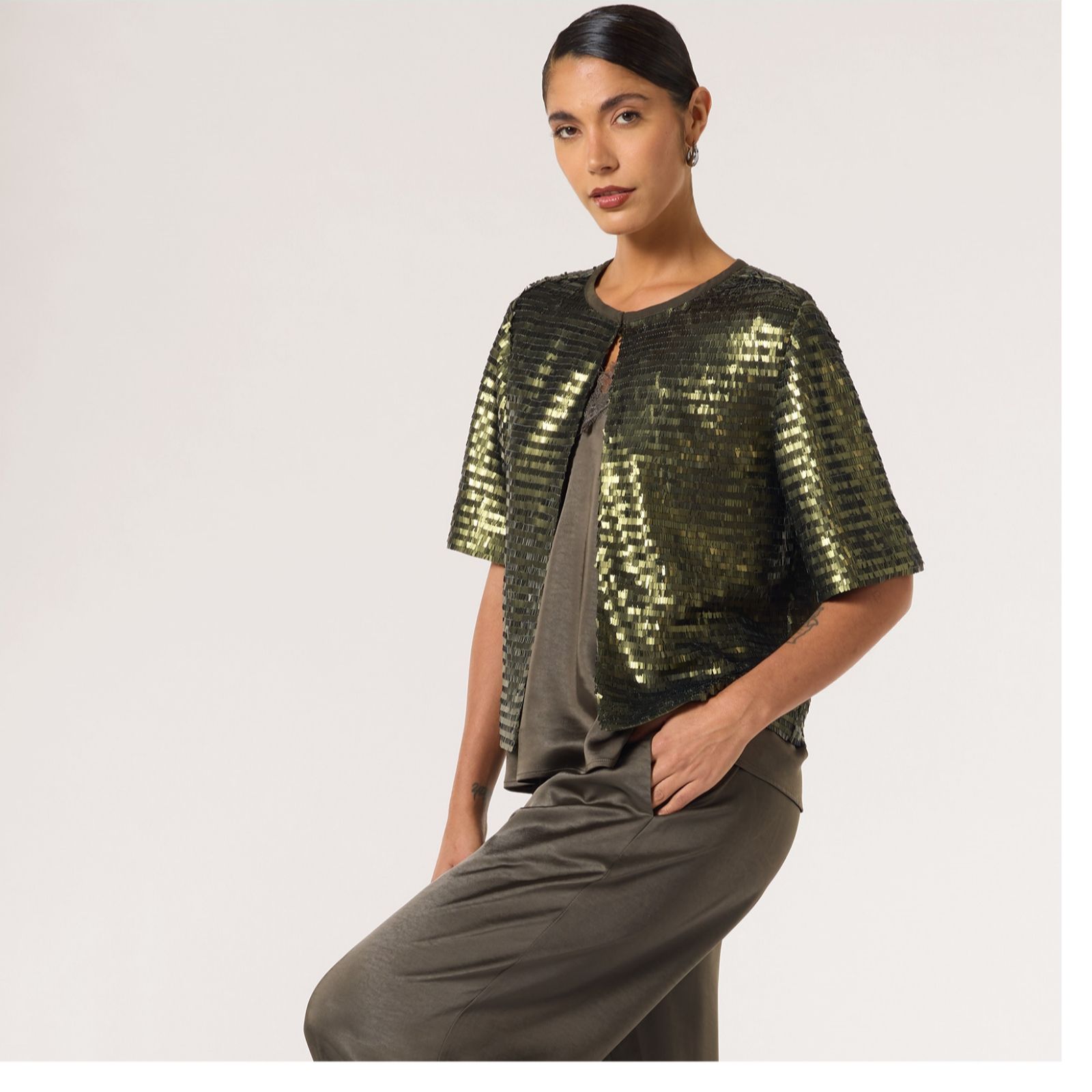 Ben de Lisi Open Front Sequin Top
