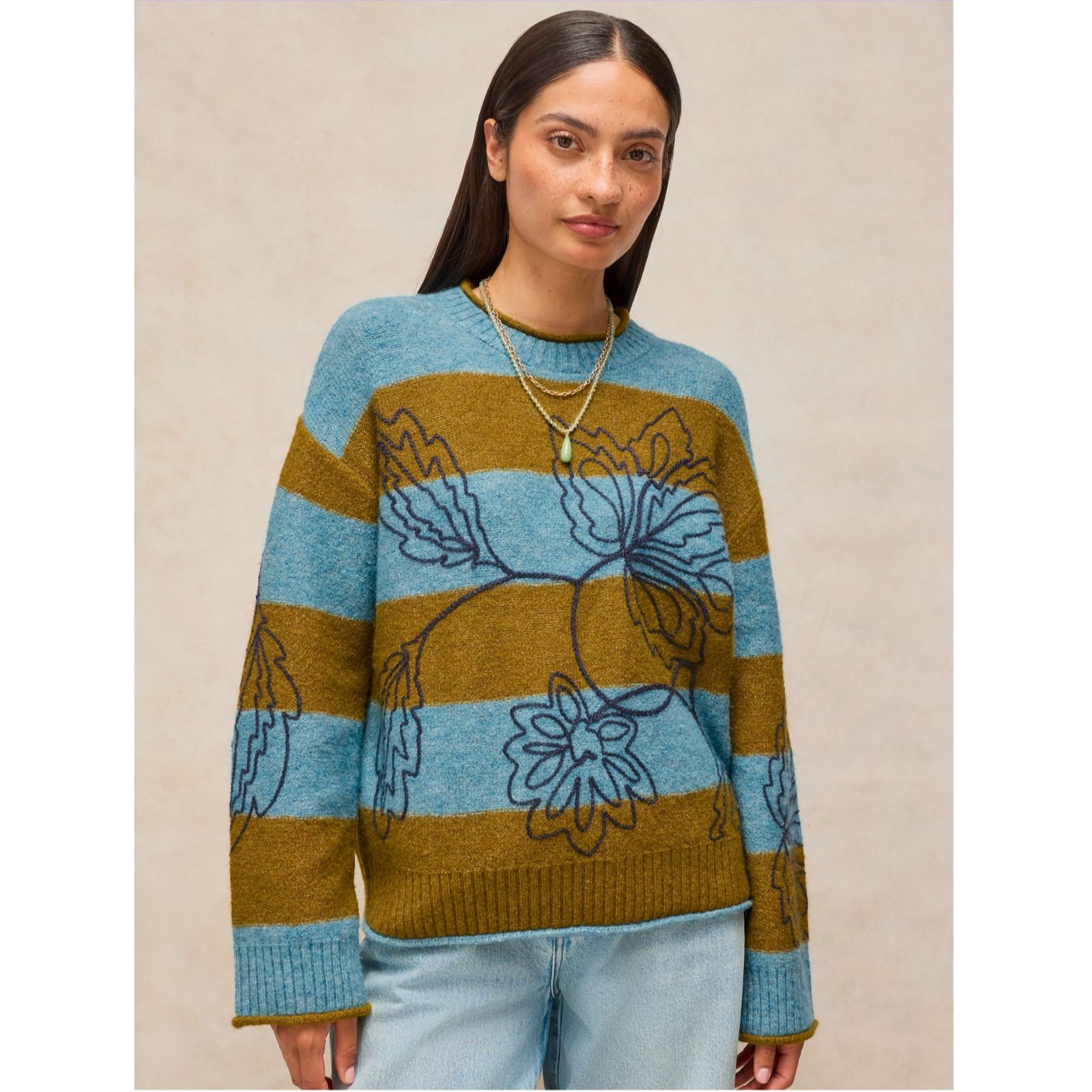 White Stuff Emma Embroidered Stripe Jumper