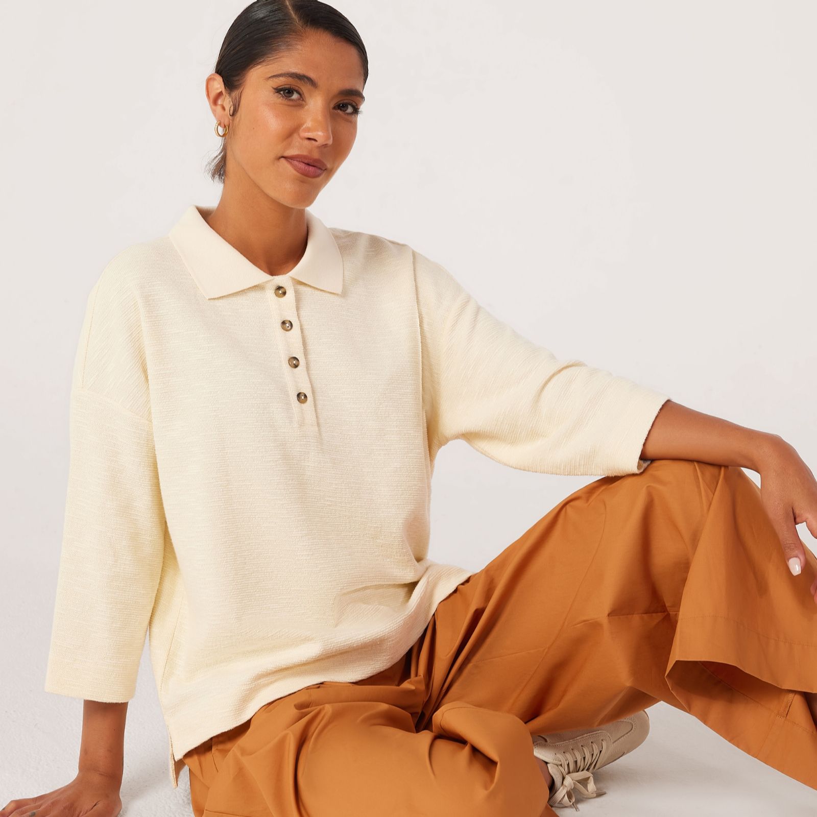 Ben de Lisi Drop Shoulder Slub Polo Top