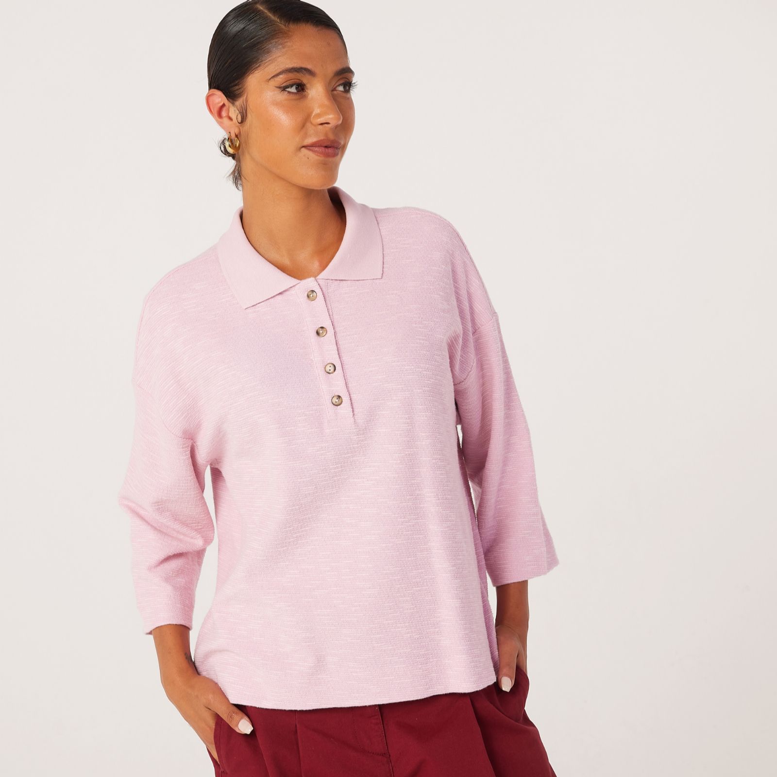 Ben de Lisi Drop Shoulder Slub Polo Top