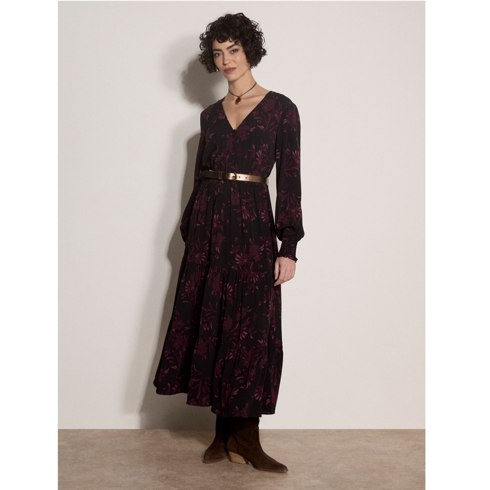 Apricot Floral Button Detail Dress