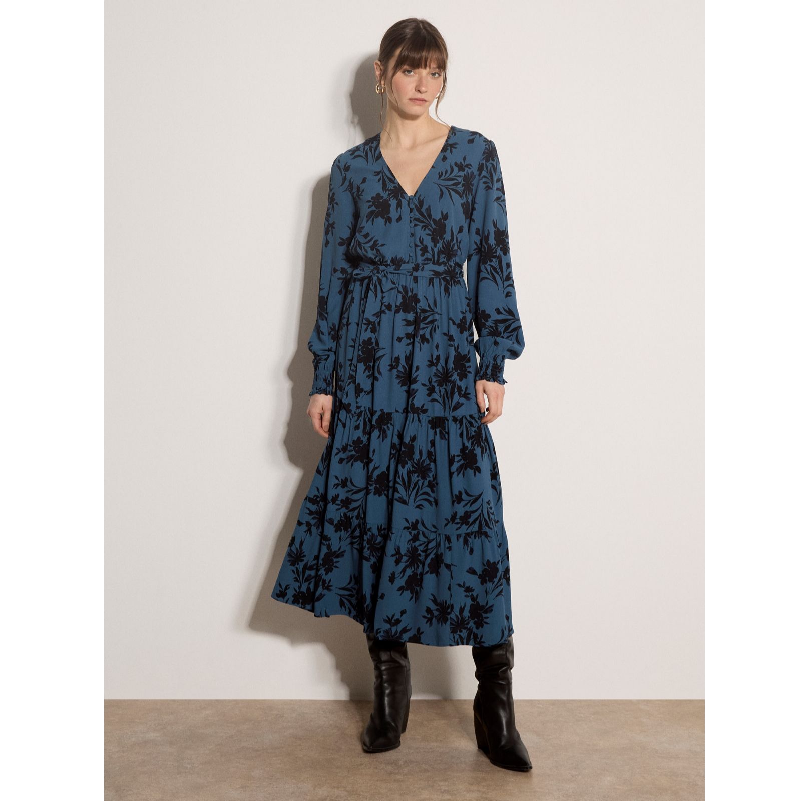 Apricot Floral Button Detail Dress