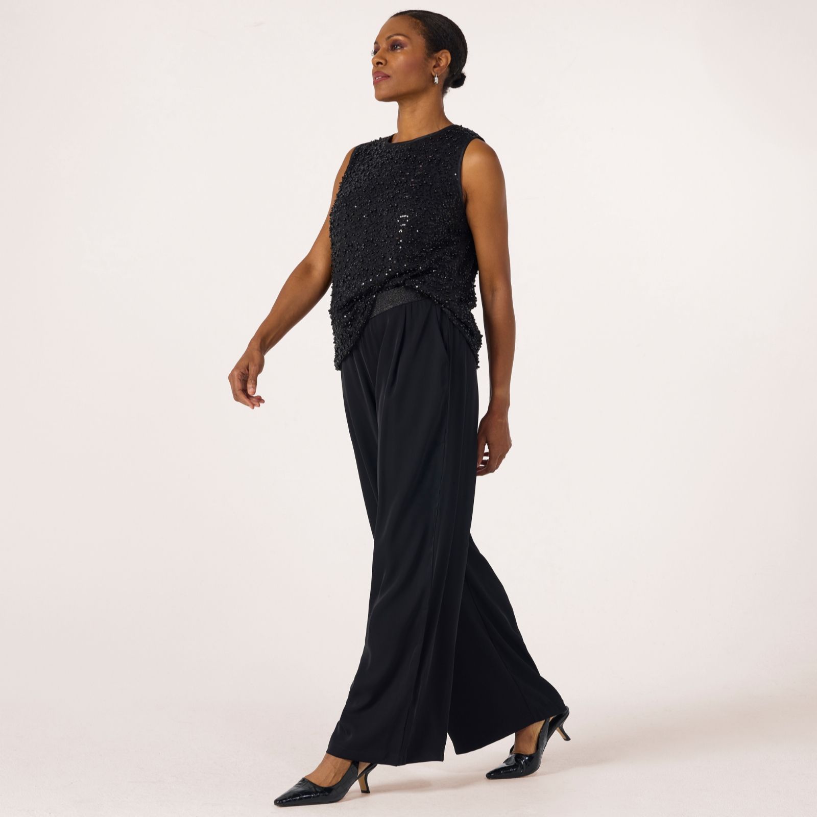 Malissa J Wide Leg Trousers with Sparkle Elasticated Wasitband