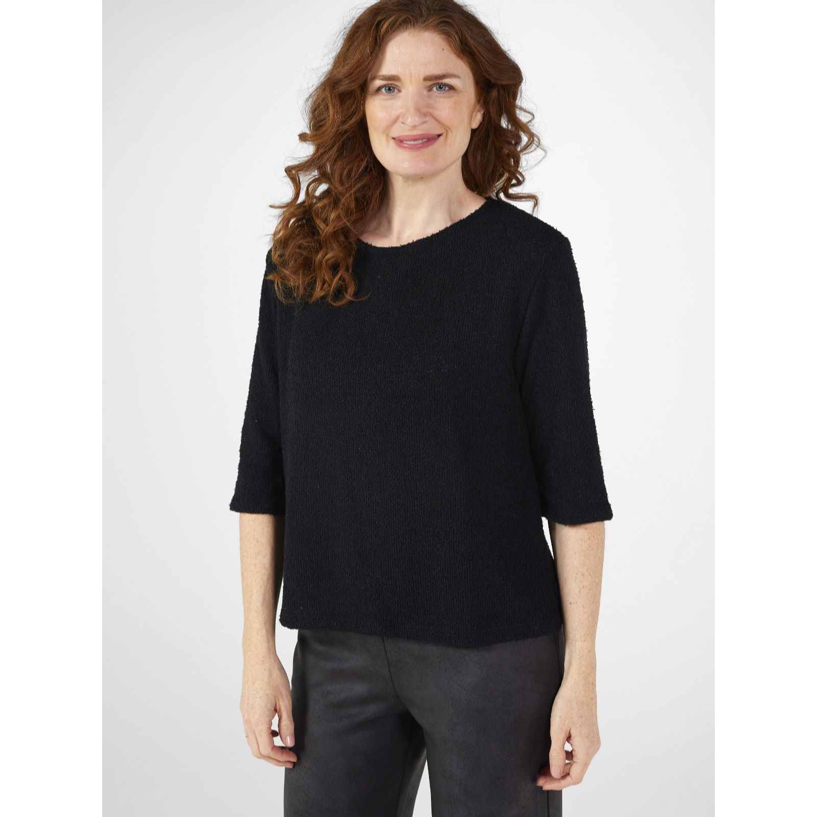 Kim & Co Boucle Sweater Knit Relaxed Top with Side Slits - QVC UK