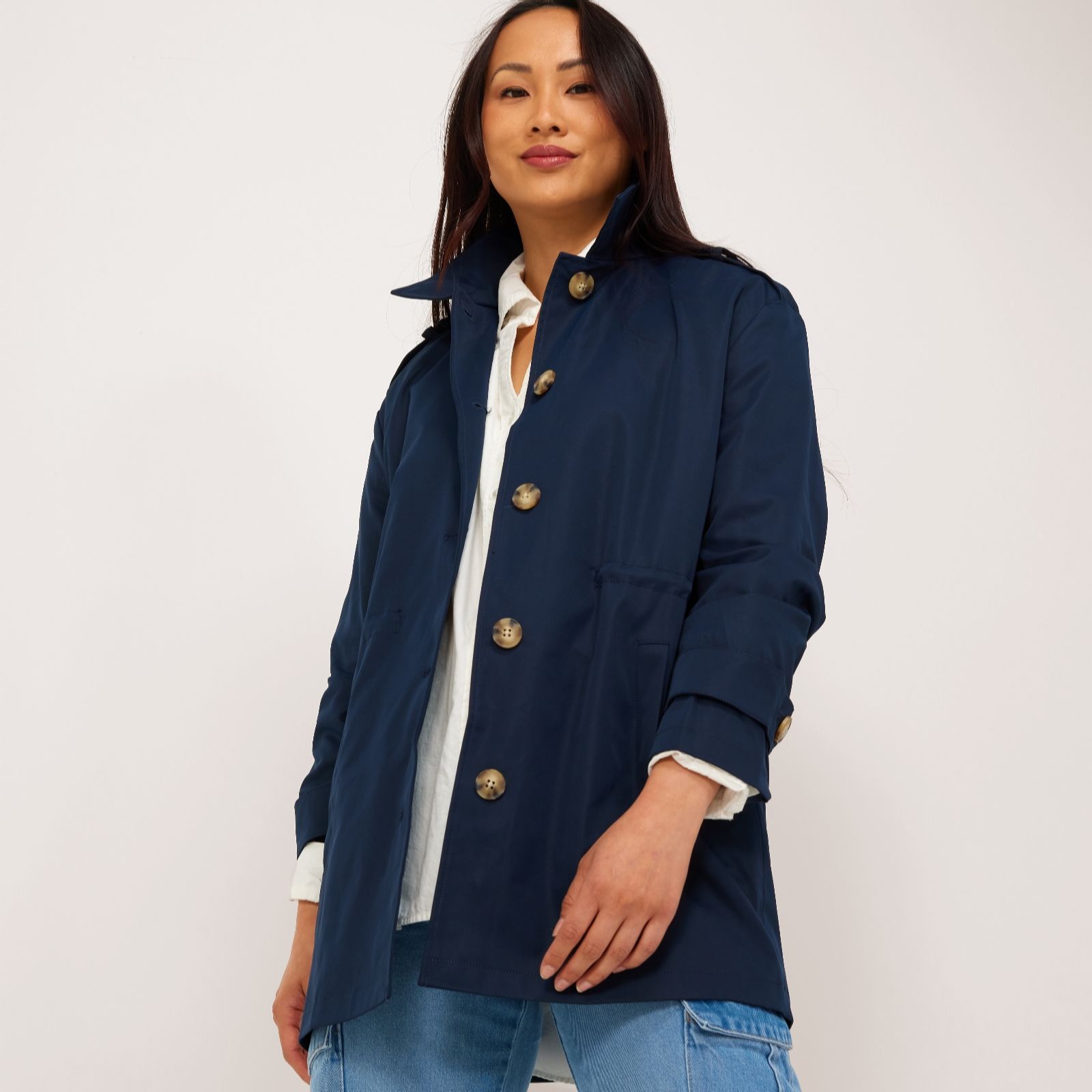 Centigrade Short Trench Coat With Drawcord Detail QVC UK