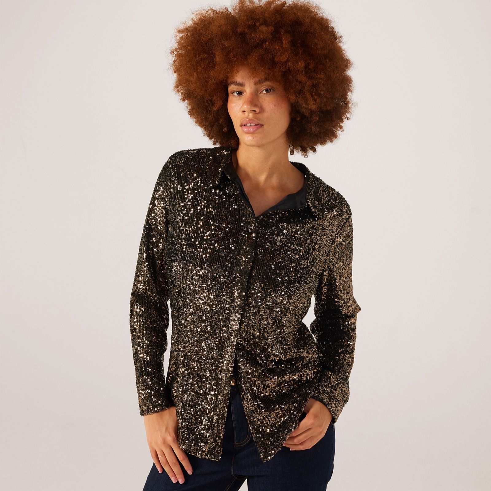 Ruth Langsford Button Front Sequin Shirt - QVC UK