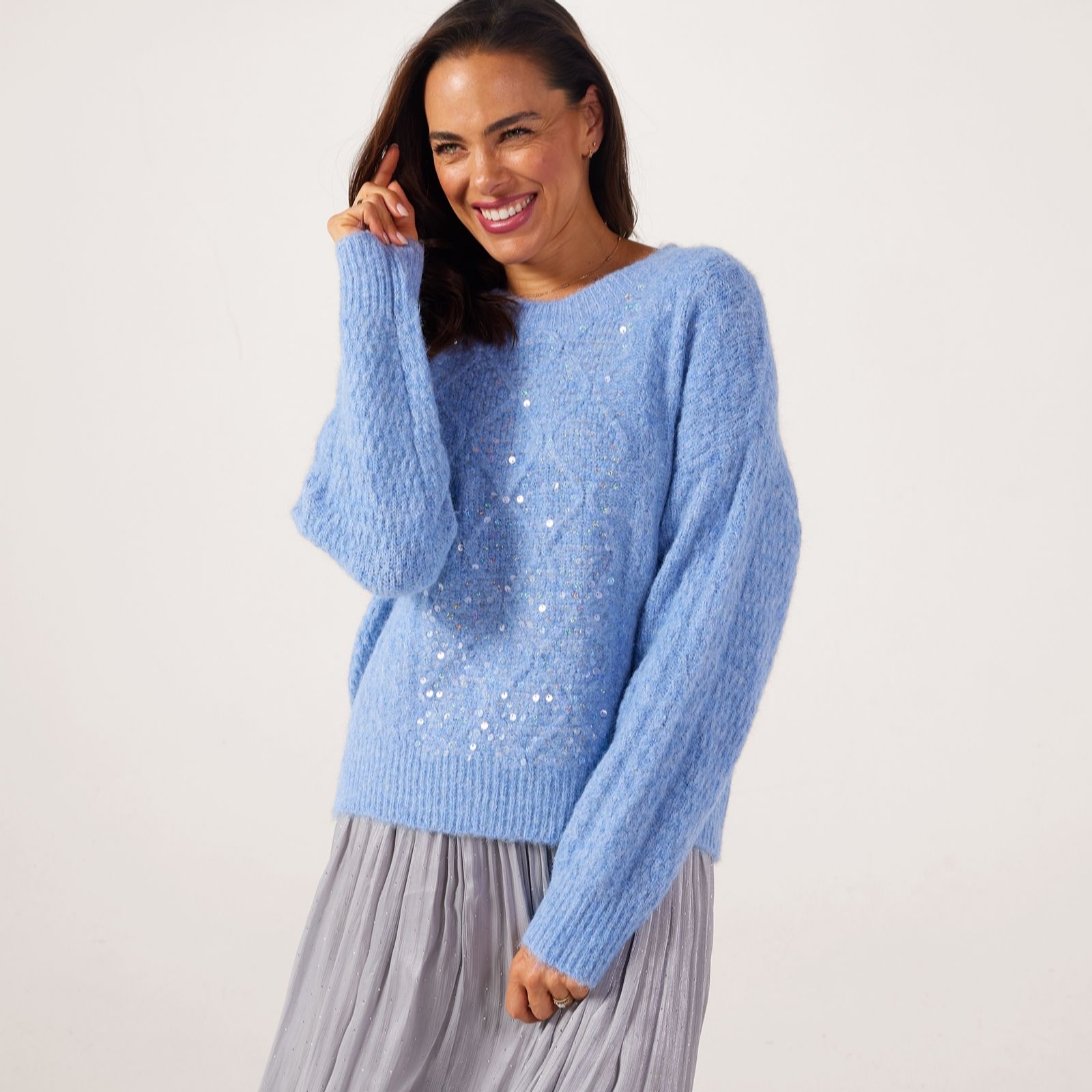 Apricot Sequin Iridescent Cable Jumper