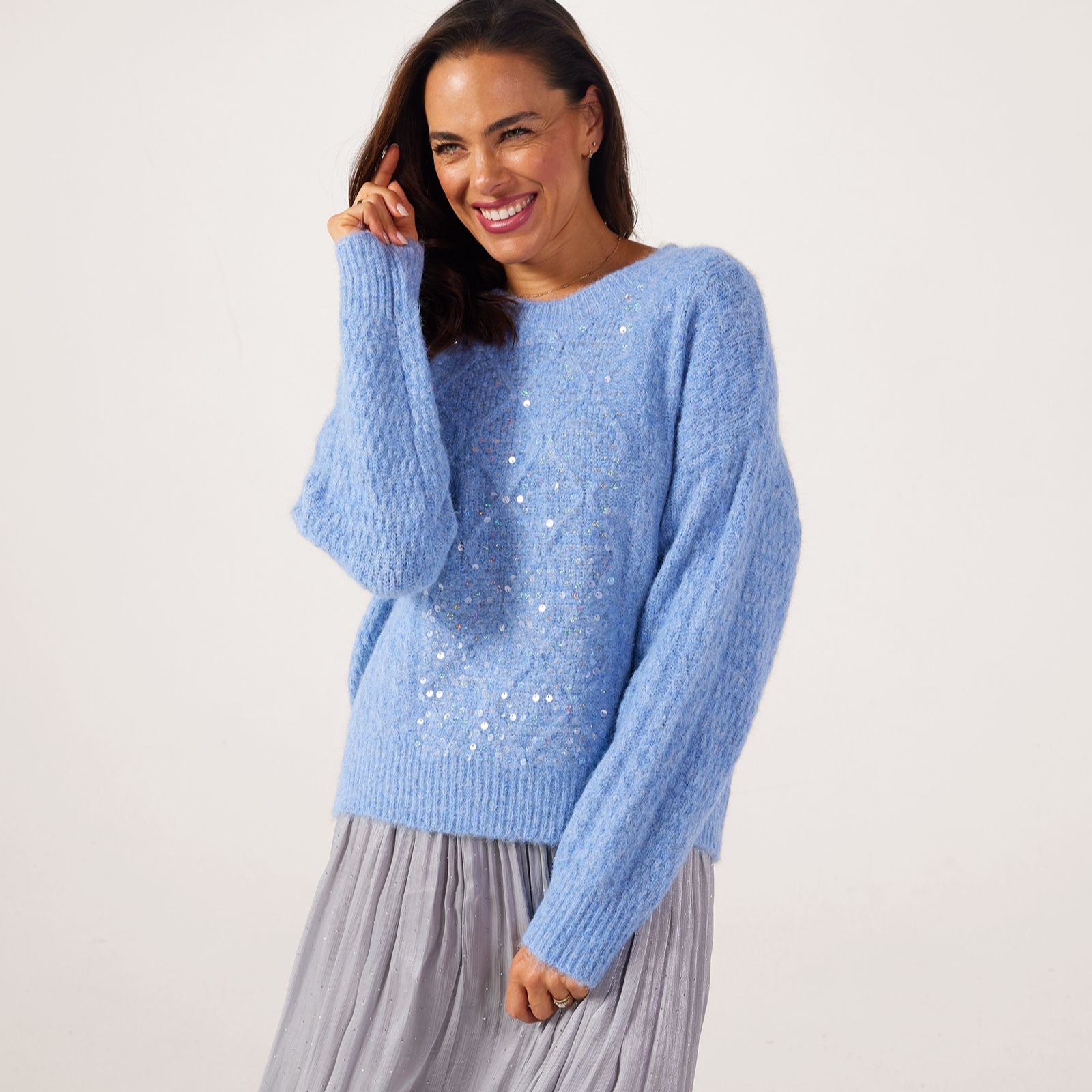 Apricot Sequin Iridescent Cable Jumper