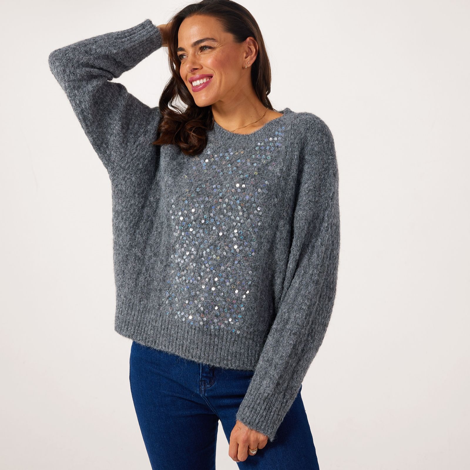 Apricot Sequin Iridescent Cable Jumper