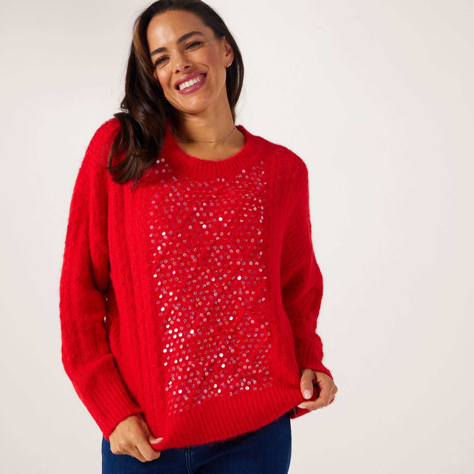 Apricot Sequin Iridescent Cable Jumper