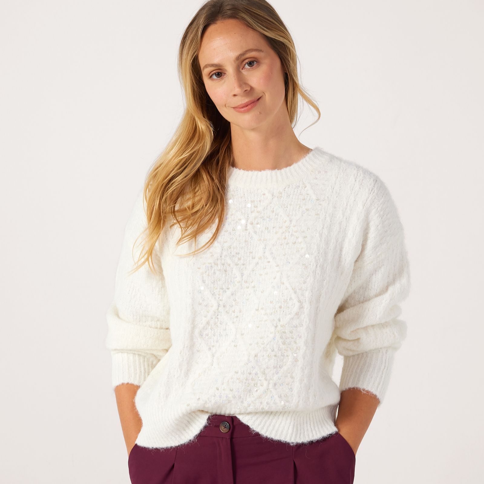 Apricot Sequin Iridescent Cable Jumper