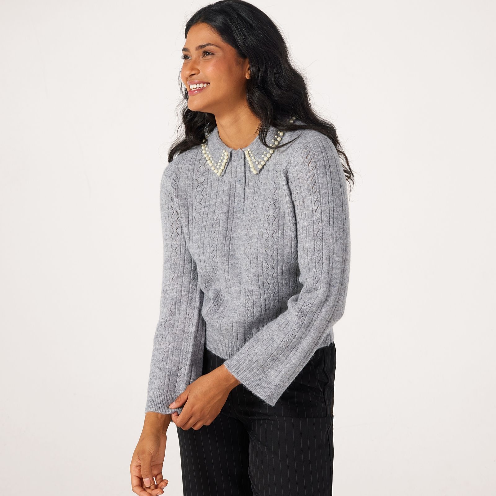 JDY April Pearl Collar Knitted Jumper