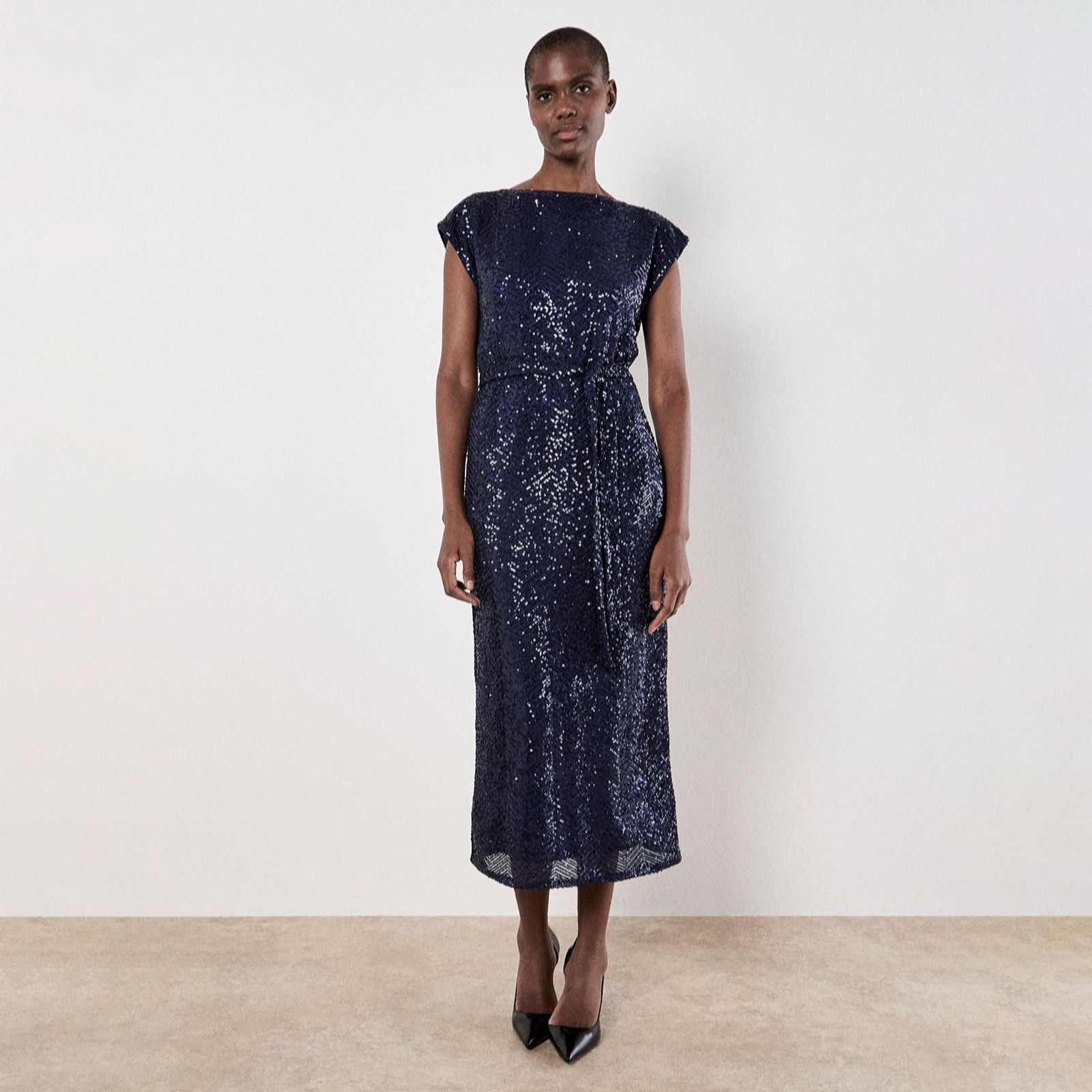 Apricot Chevrin Sequin Long Dress