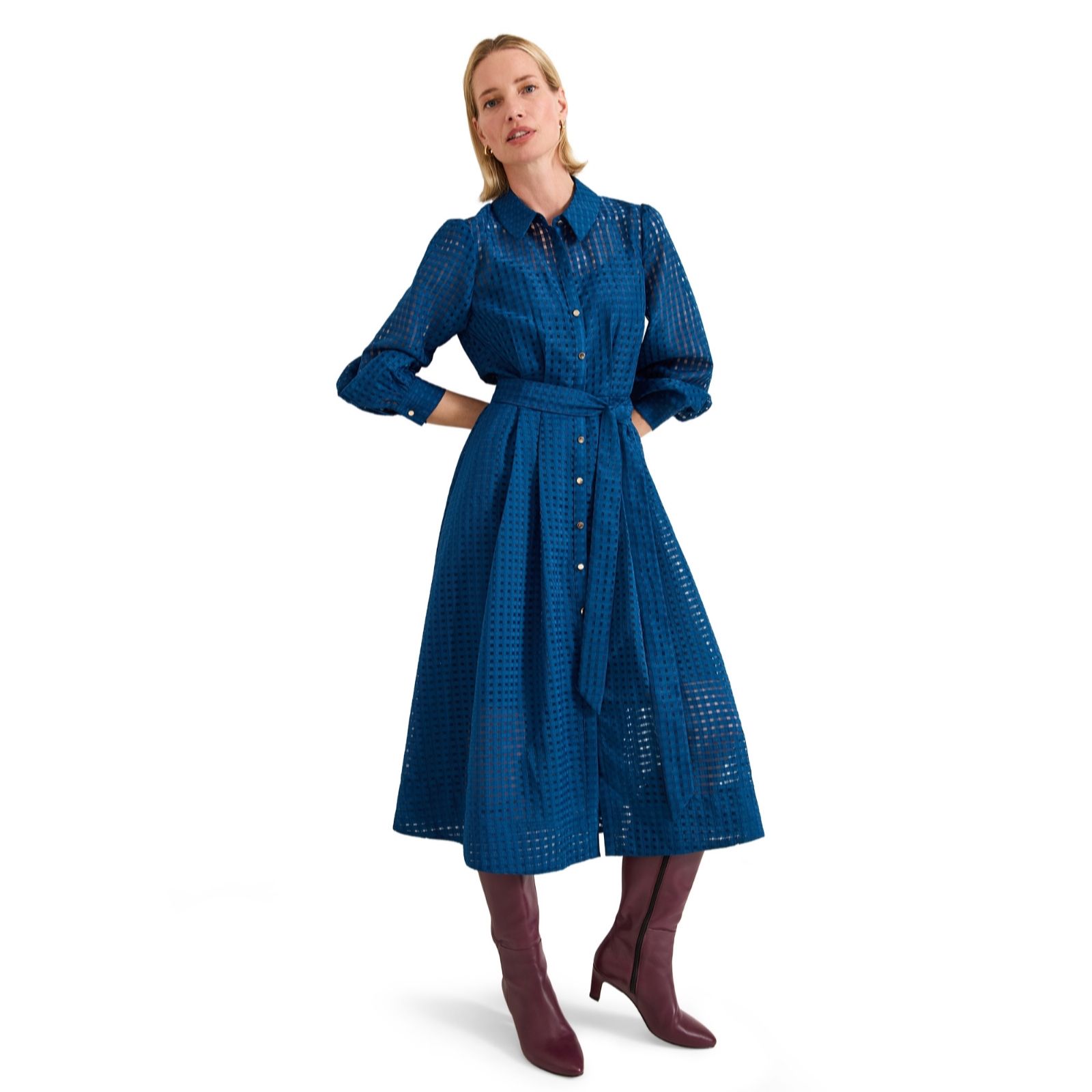 Phase Eight Natalie Teal Open Work Dress