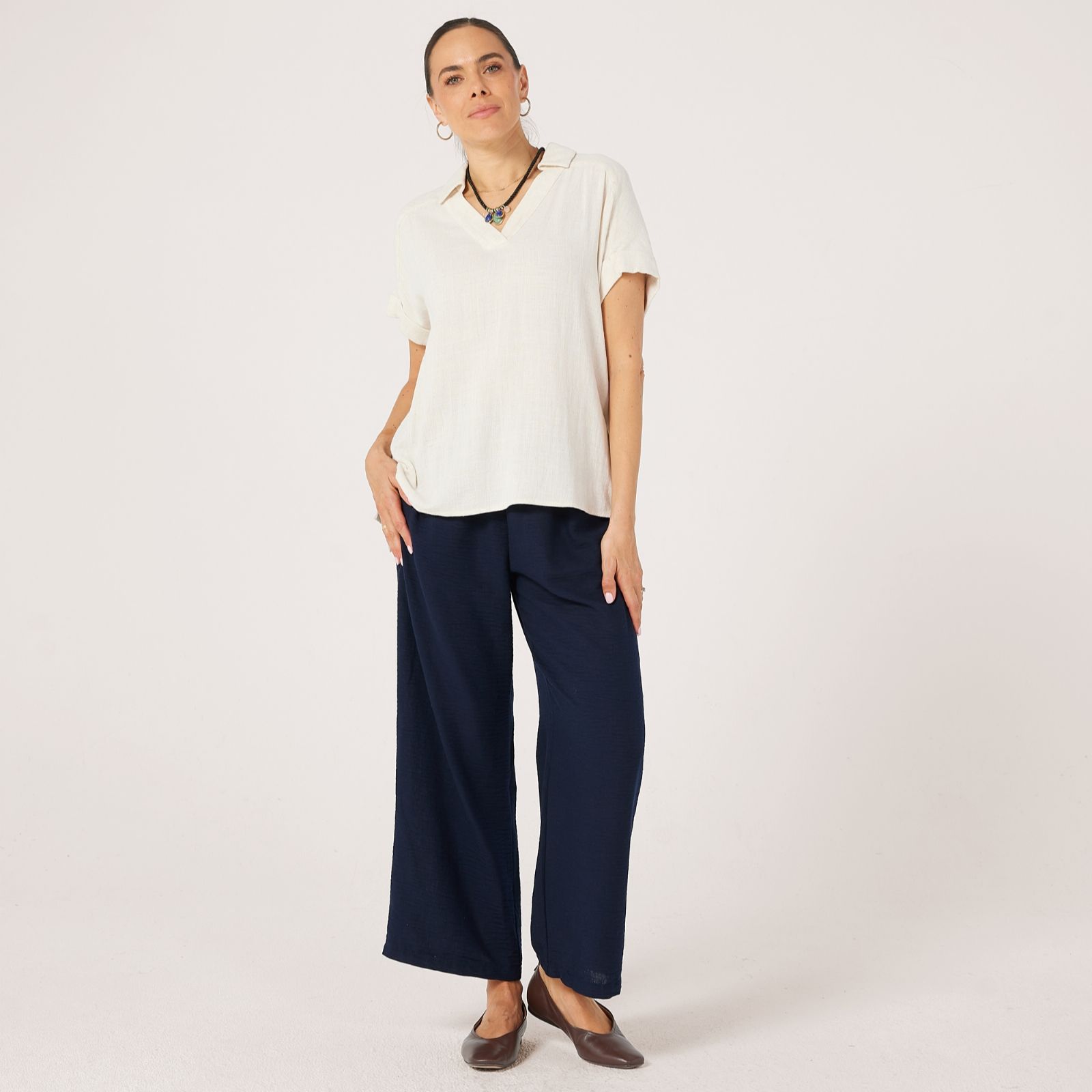Kim & Co Linen Feel Olivia Wide Leg Petite Trousers