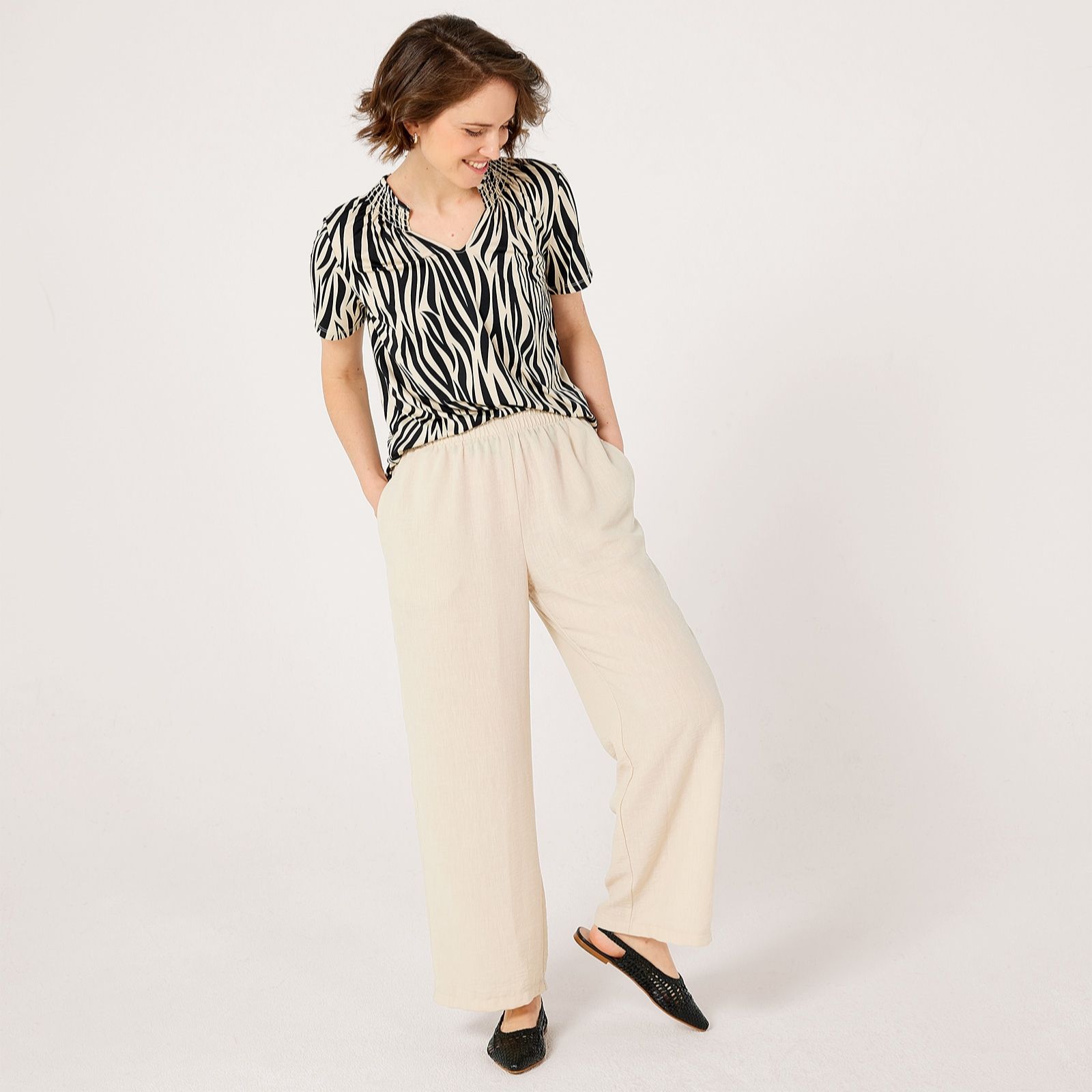 Kim & Co Linen Feel Olivia Wide Leg Petite Trousers