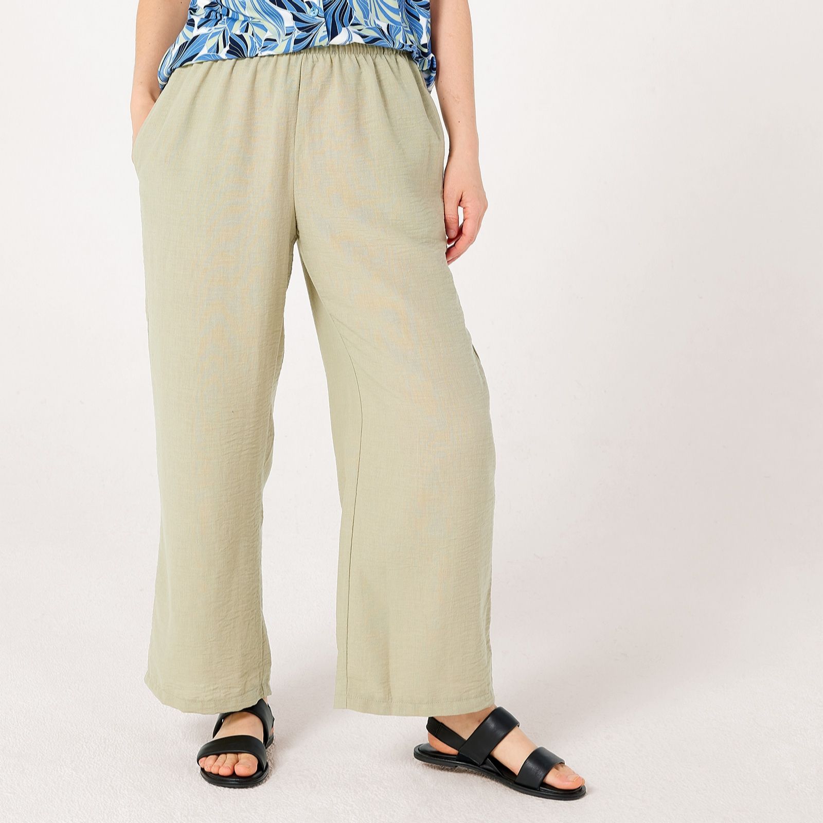 Kim & Co Linen Feel Olivia Wide Leg Petite Trousers