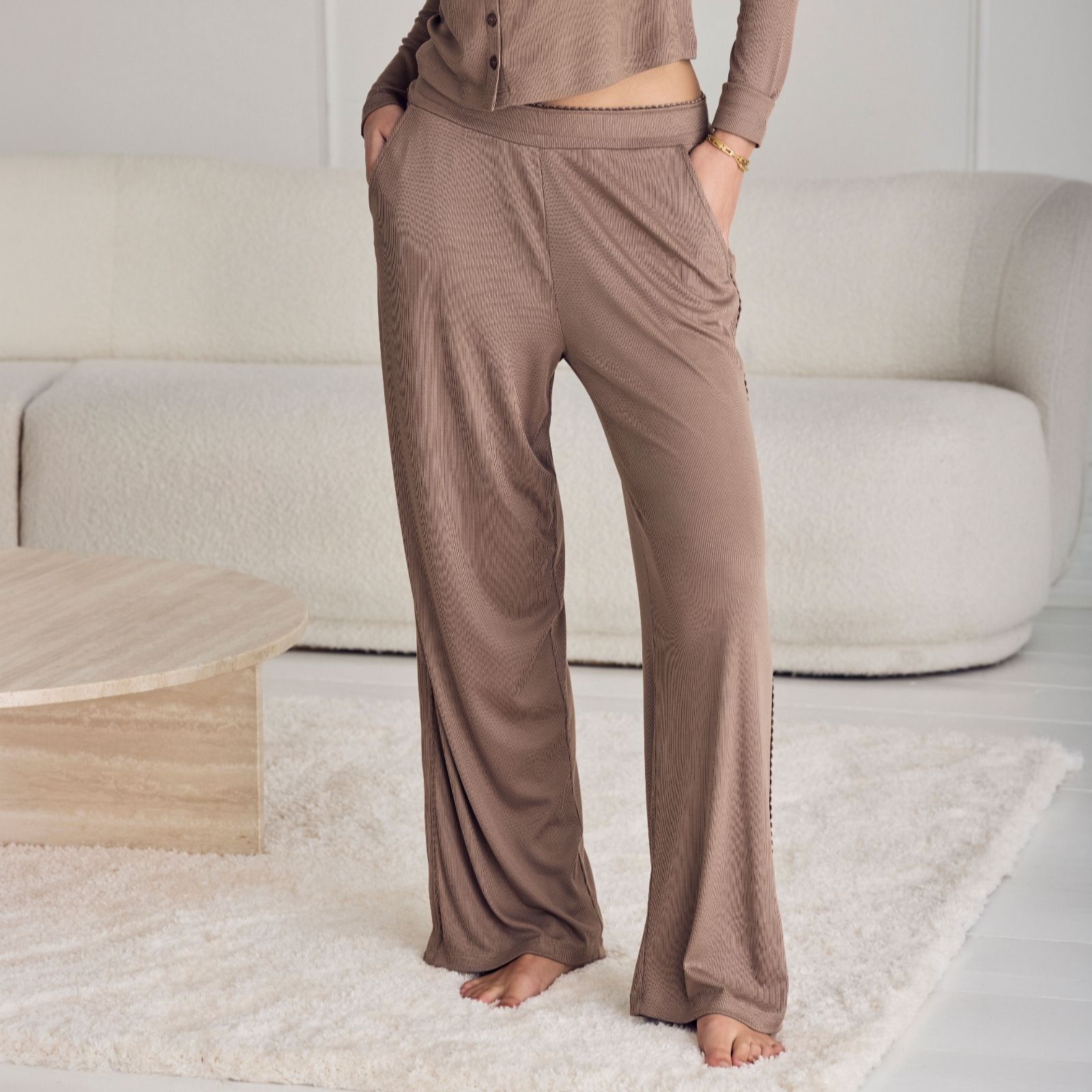 Chelsea Peers Side Trim Wide Leg Rib Joggers