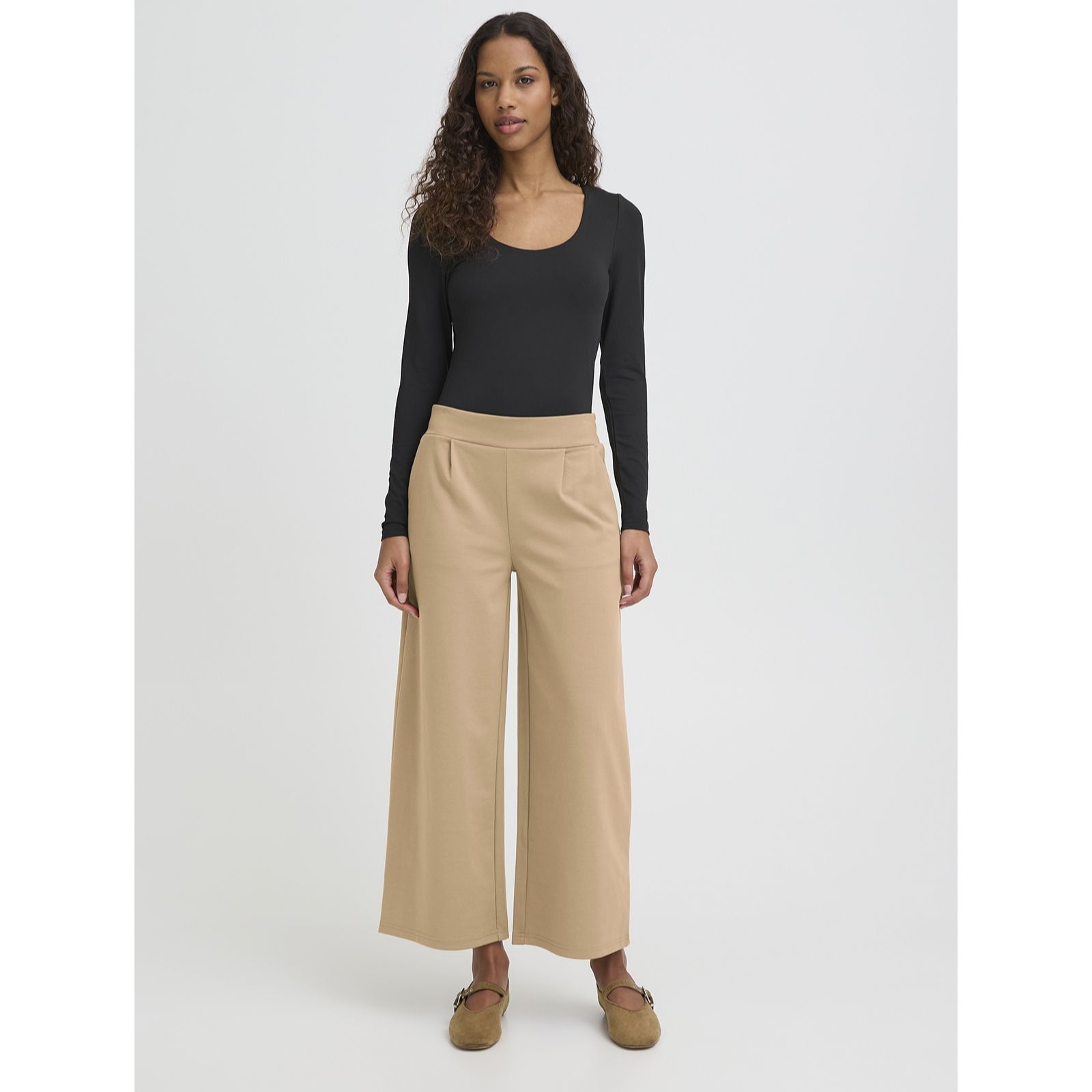 ICHI Kate Sus Wide-Leg Cropped Trousers