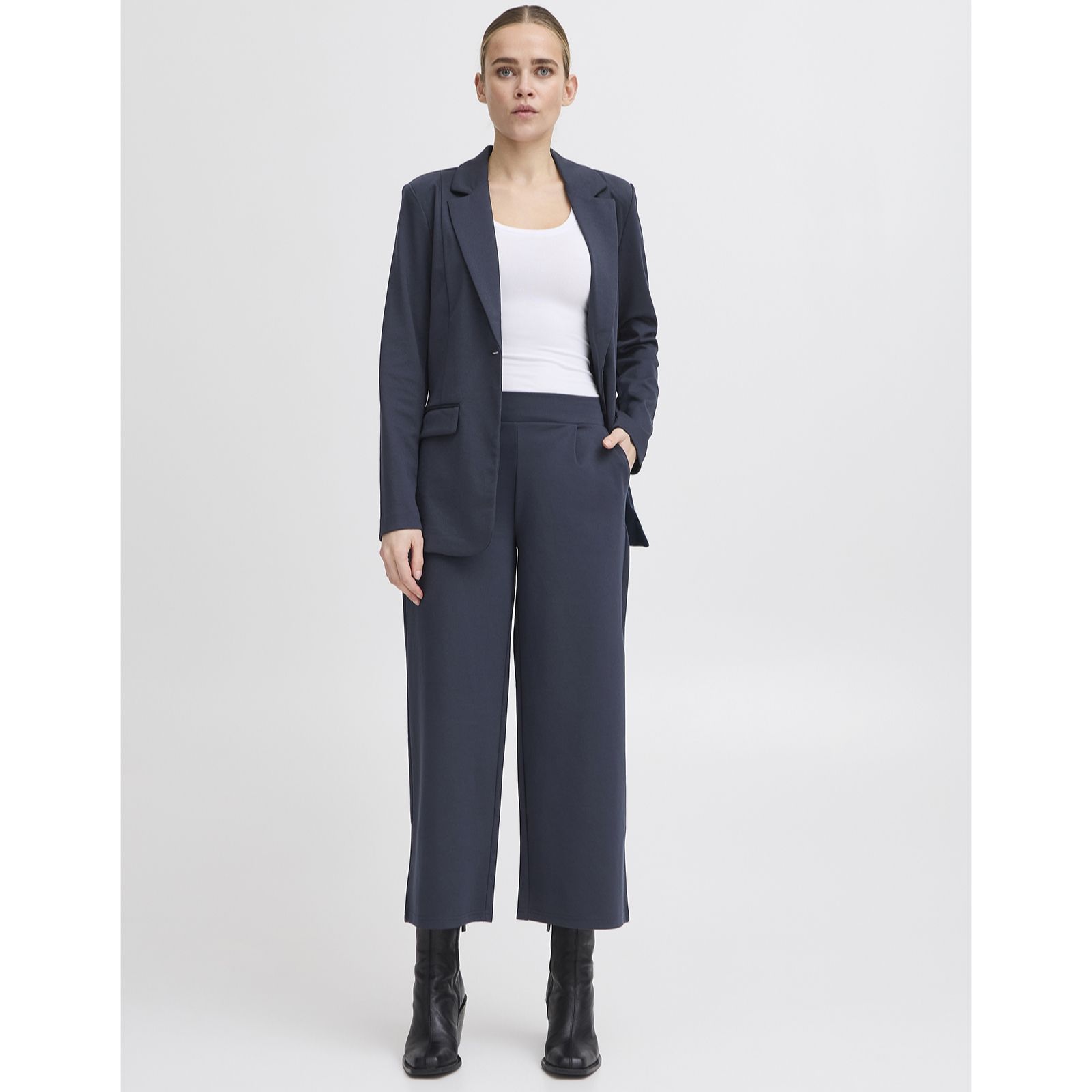 ICHI Kate Sus Wide-Leg Cropped Trousers