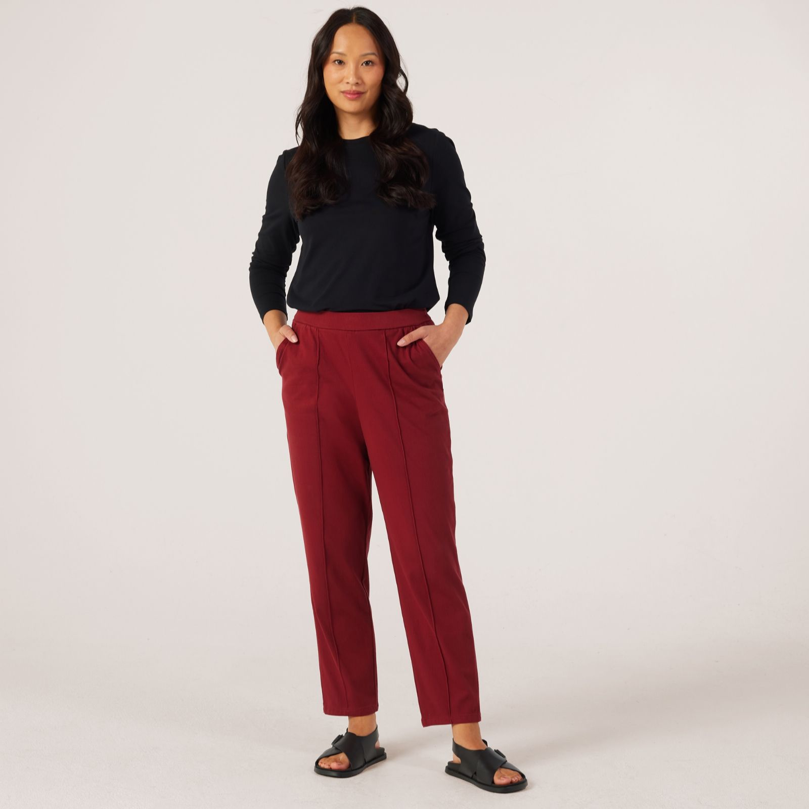 Denim & Co. Comfy Knit Denim Tapered Pull On Trouser Petite