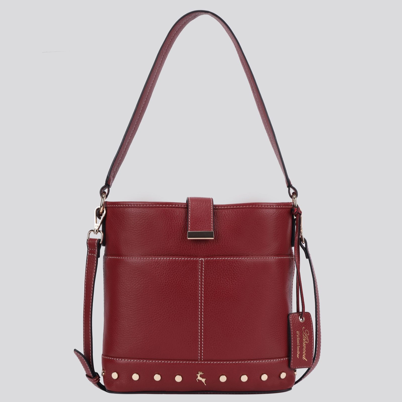 Outlet Ashwood Leather Bucket Bag with Stud Detail