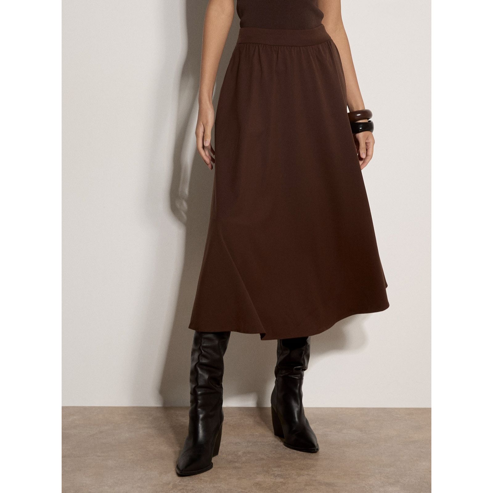 Apricot Brushed Twill Midi Skirt