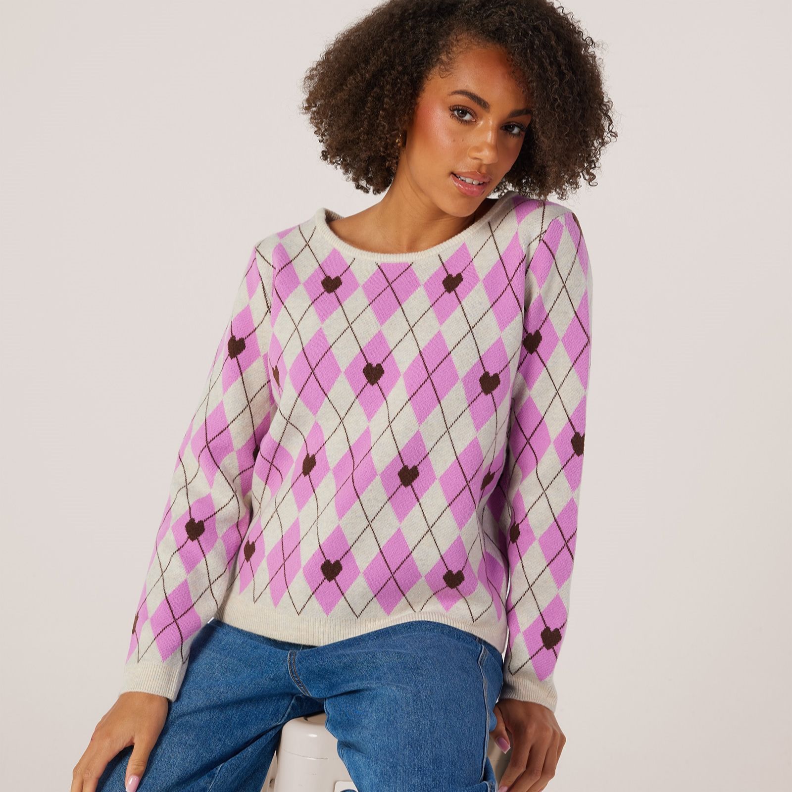 ICHI Brielle Argyle Pattern Long Sleeve Jumper