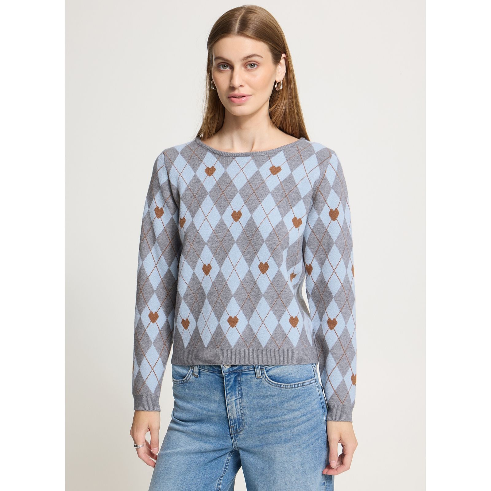 ICHI Brielle Argyle Pattern Long Sleeve Jumper