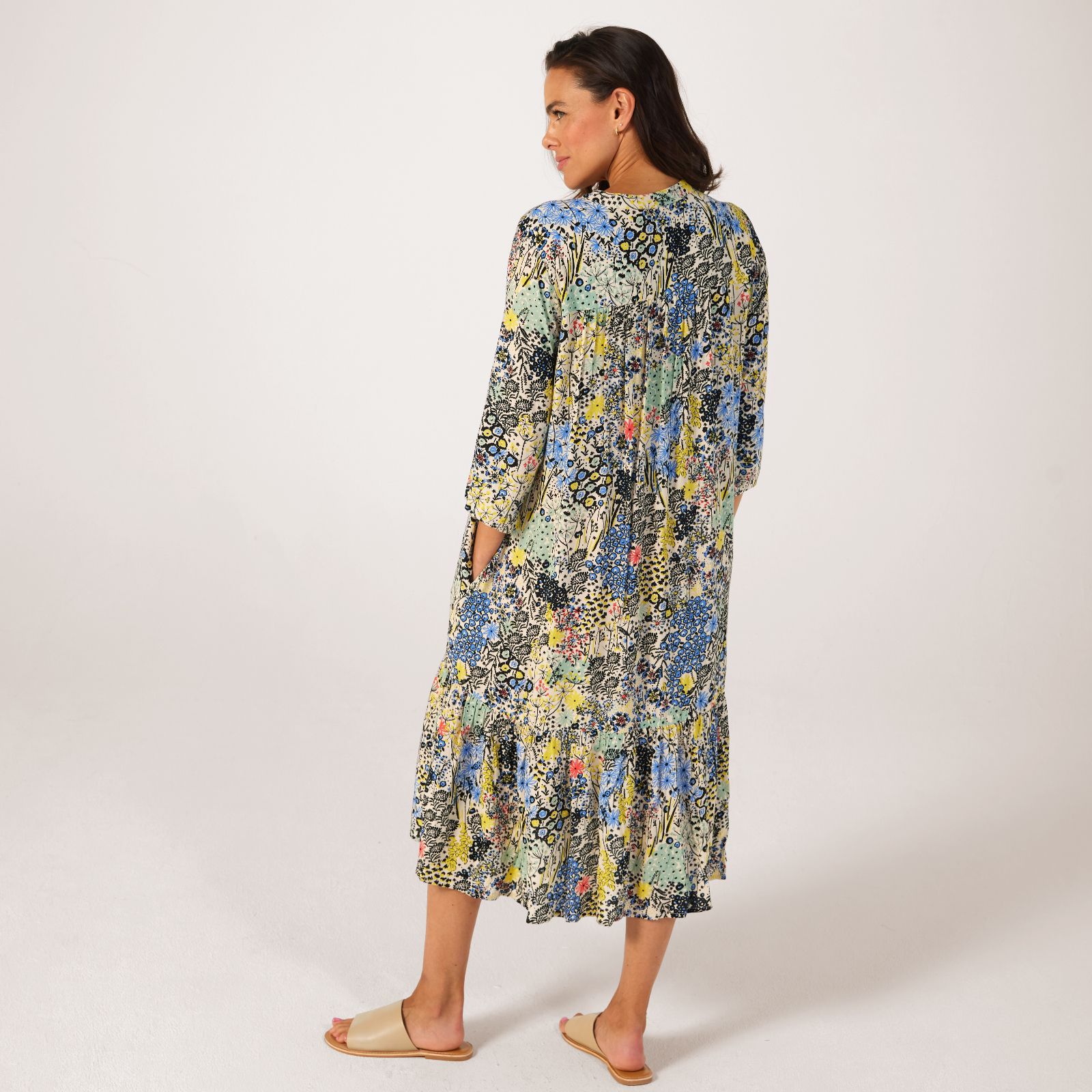 Masai Copenhagen Nitzan 3/4 Sleeve Printed Tiered Dress - QVC UK