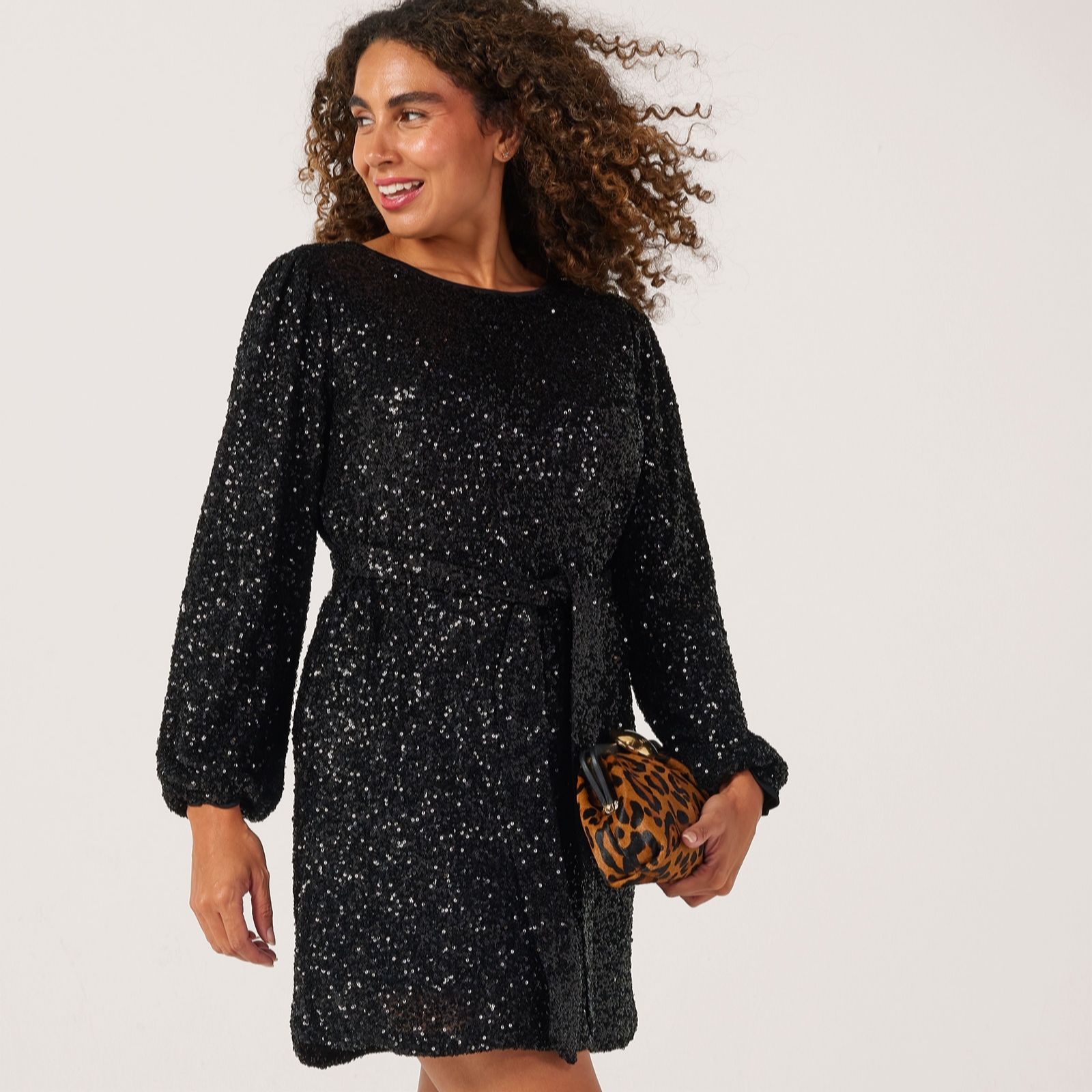 Dannii Minogue Sequin Belted Shift Dress Petite