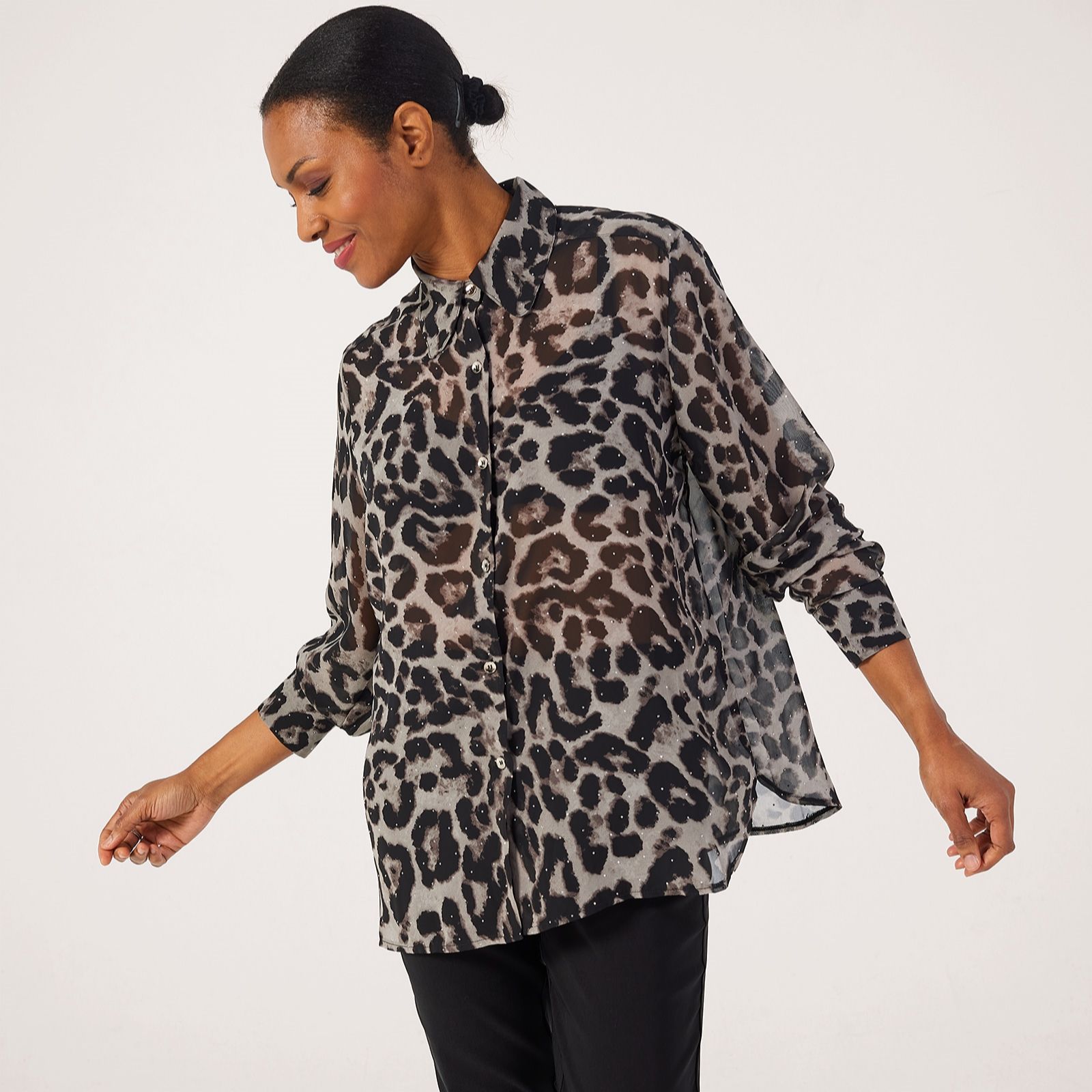 Malissa J Long Sleeved Leopard-Printed Shirt