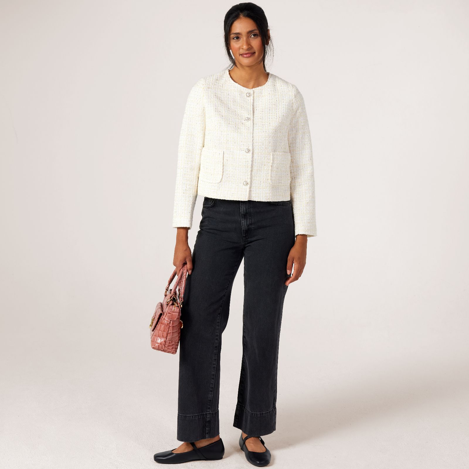 Helene Berman Sparkle Tweed Jacket with Pearl/Crystal Button