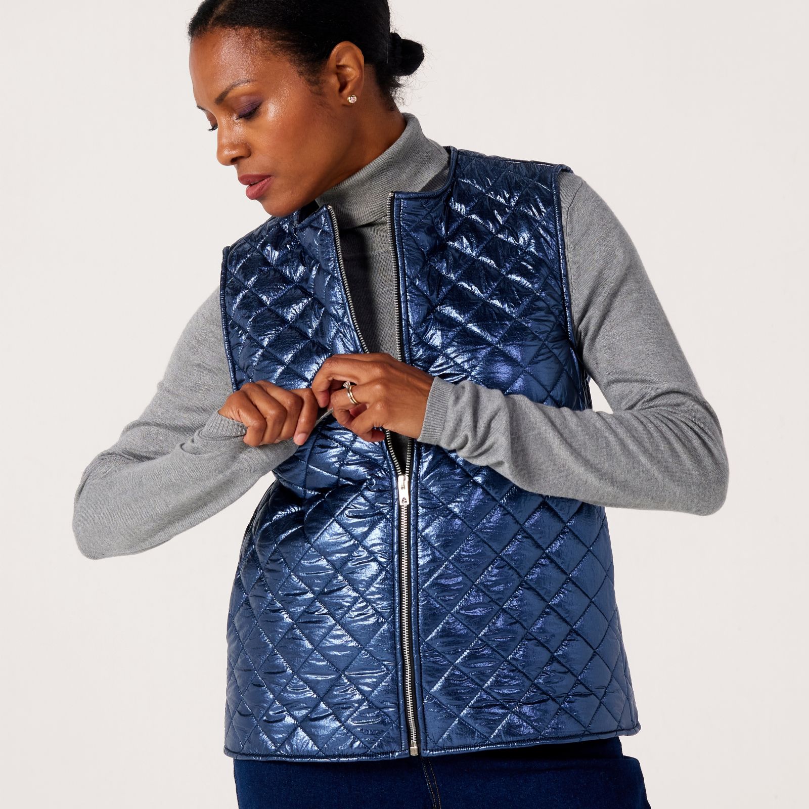 Helene Berman Metallic Padded Gilet with Soft Fur Lining
