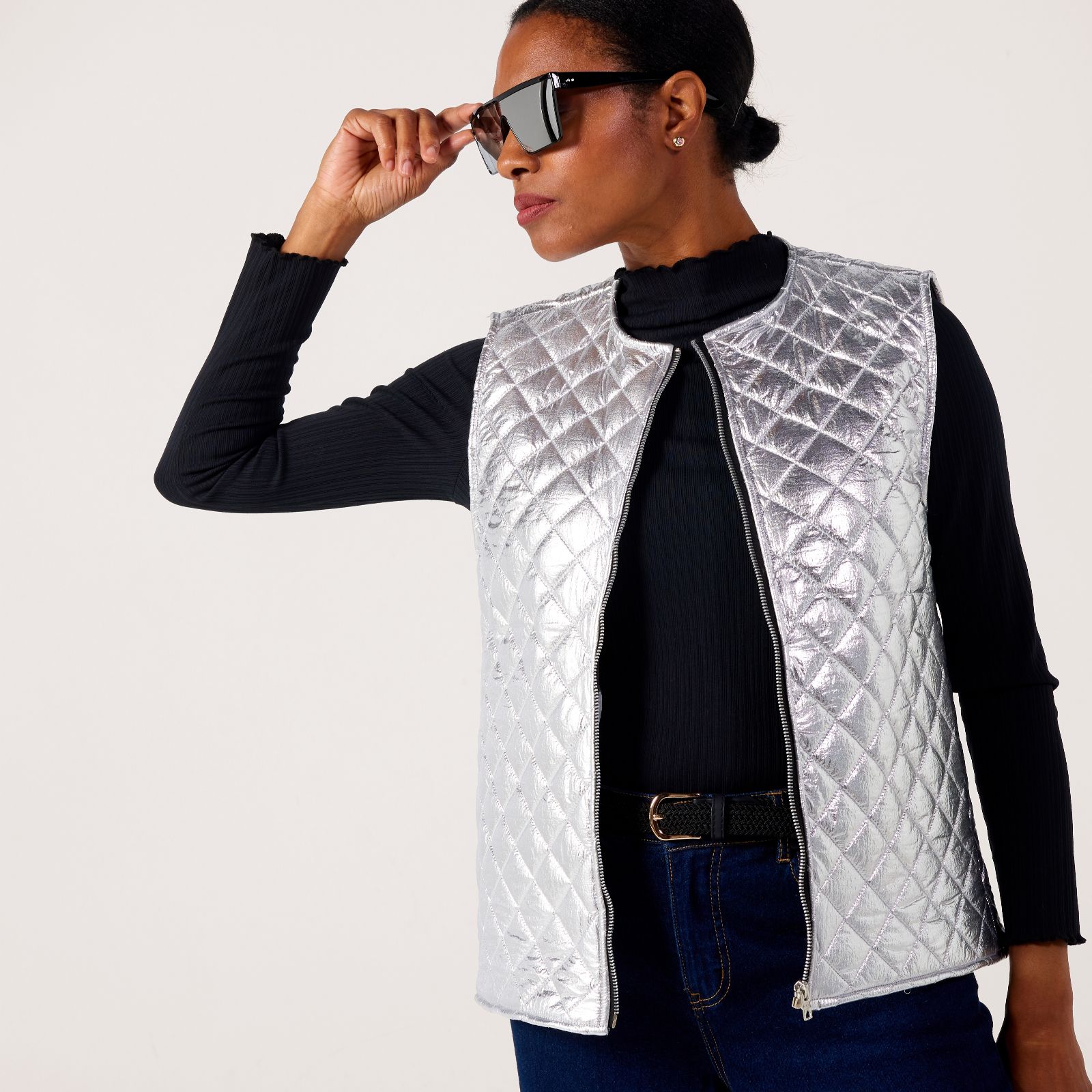 Helene Berman Metallic Padded Gilet with Soft Fur Lining