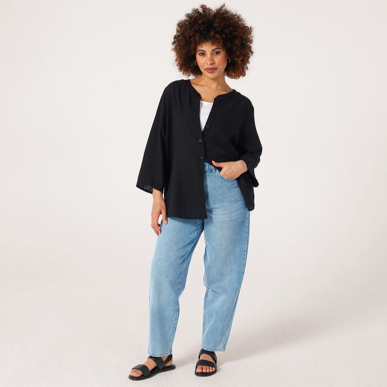 Kim & Co Linen Feel 3/4 Dolman Sleeve Shirt