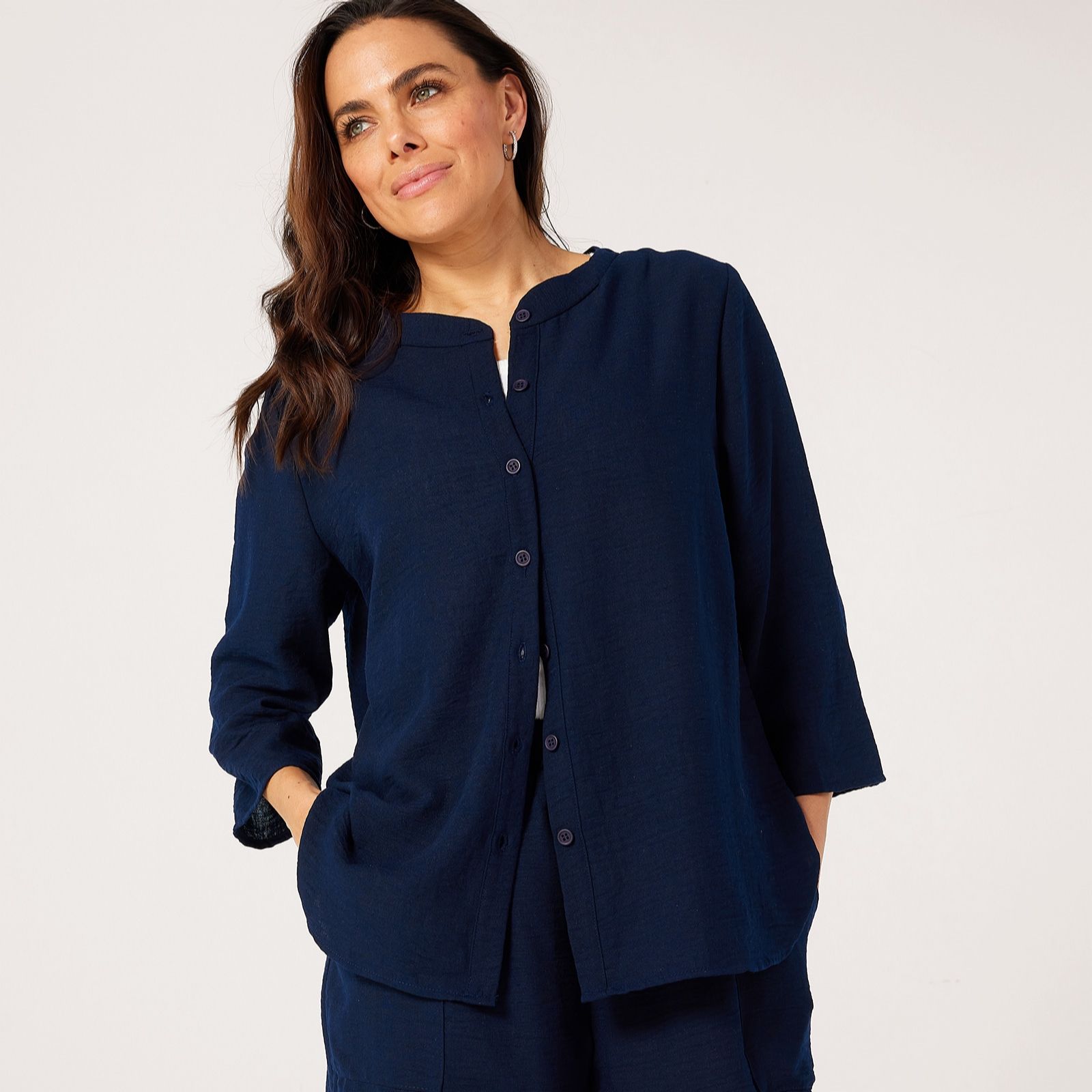 Kim & Co Linen Feel 3/4 Dolman Sleeve Shirt