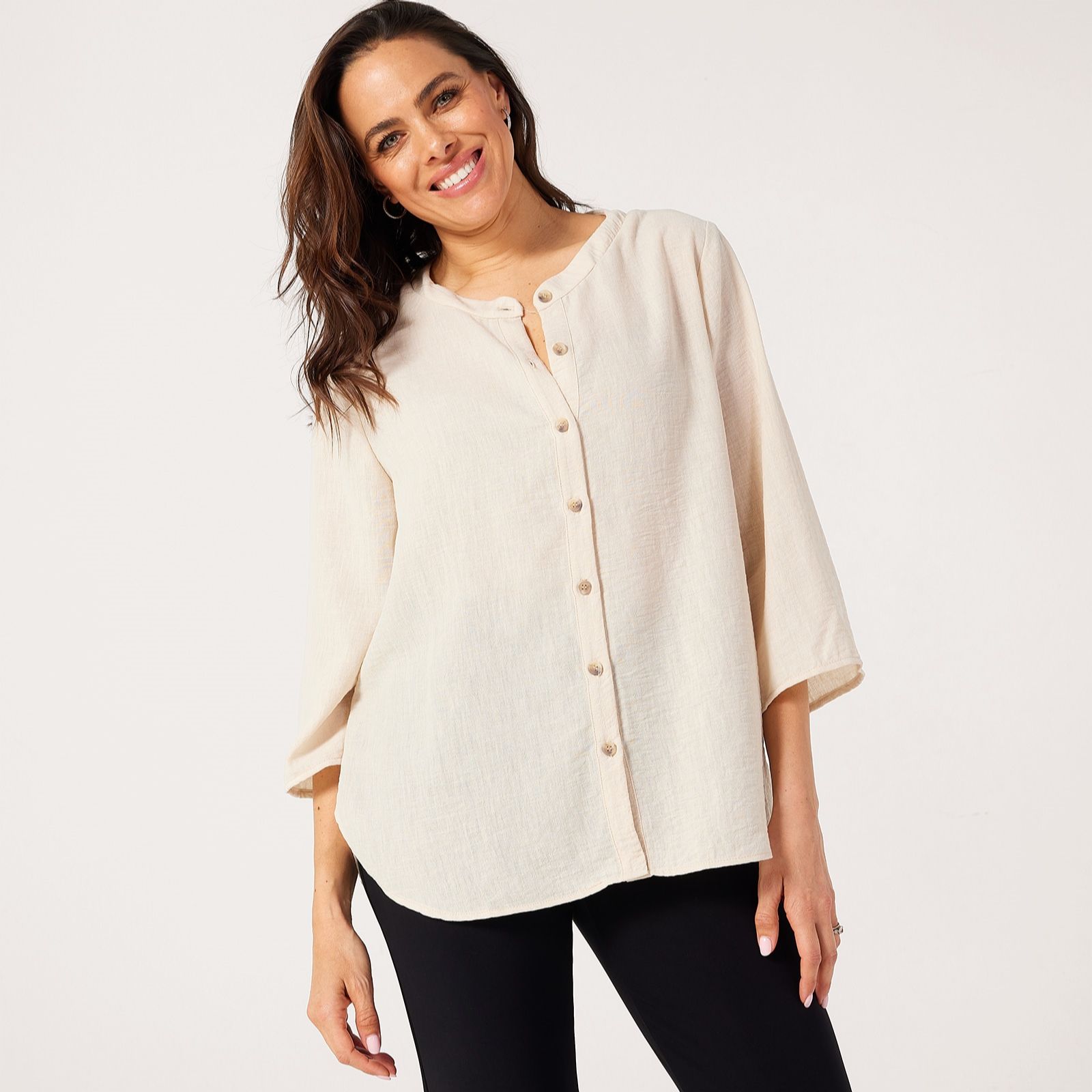 Kim & Co Linen Feel 3/4 Dolman Sleeve Shirt