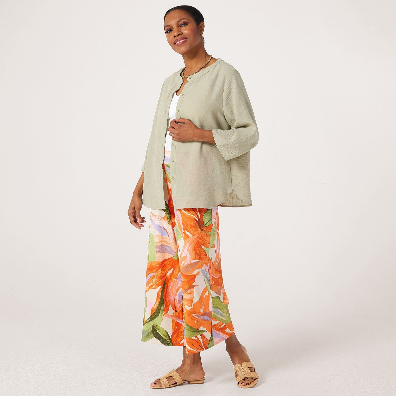 Kim & Co Linen Feel 3/4 Sleeve Shirt