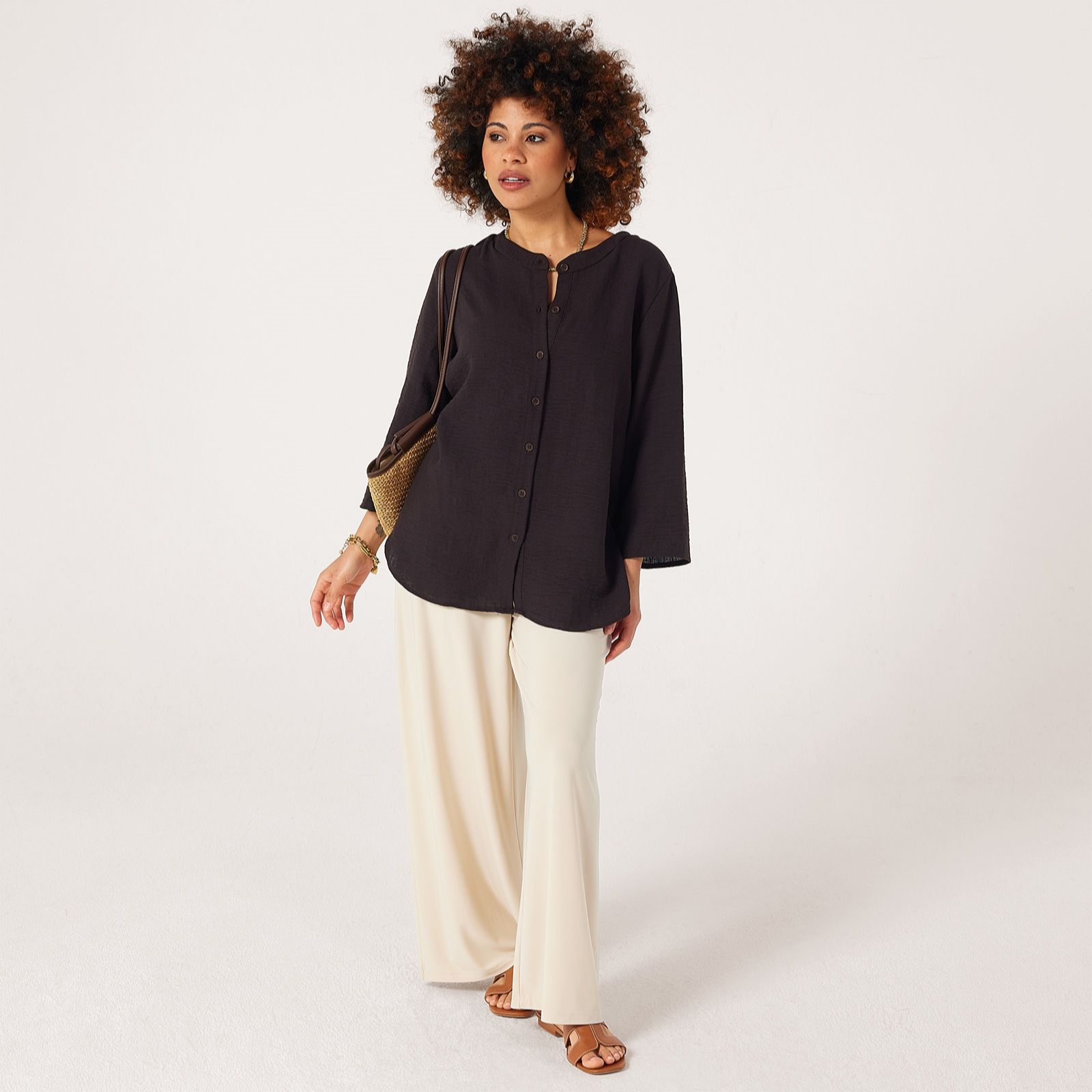 Kim & Co Linen Feel 3/4 Dolman Sleeve Shirt
