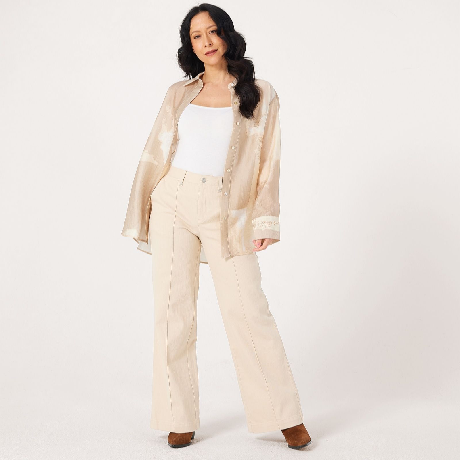 MarlaWynne Denim Twill Straight Leg Pin Tuck Standard Trousers