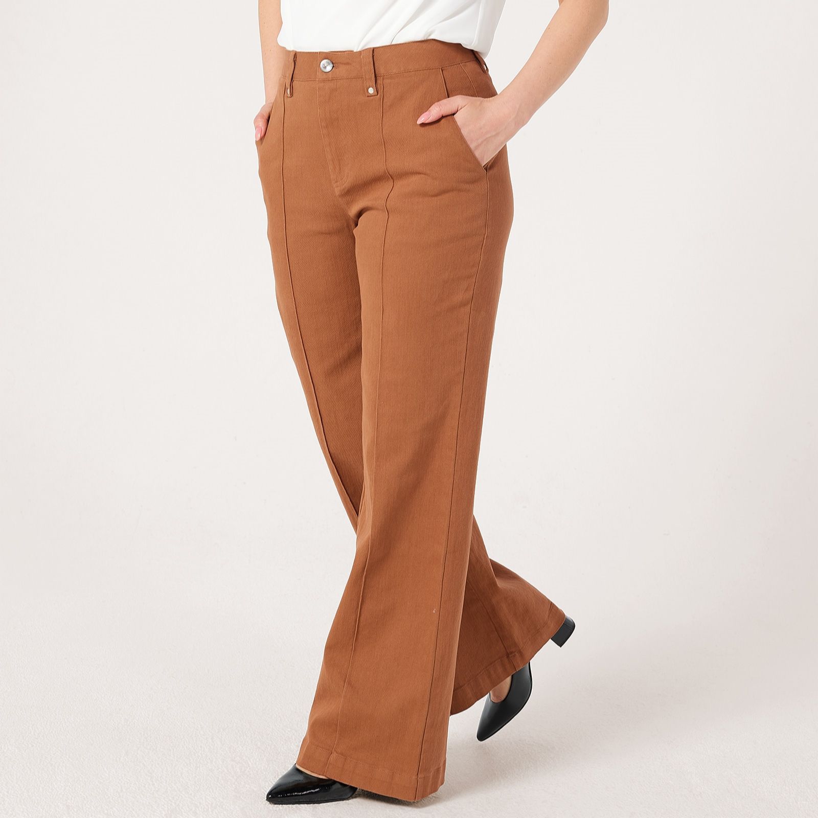 MarlaWynne Denim Twill Straight Leg Pin Tuck Standard Trousers