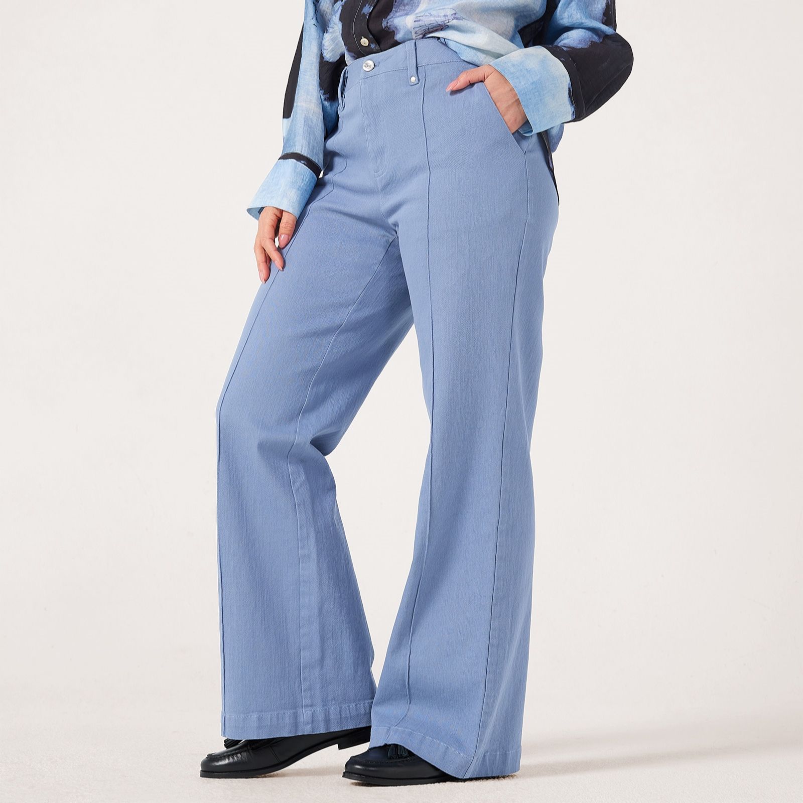 MarlaWynne Denim Twill Straight Leg Pin Tuck Standard Trousers