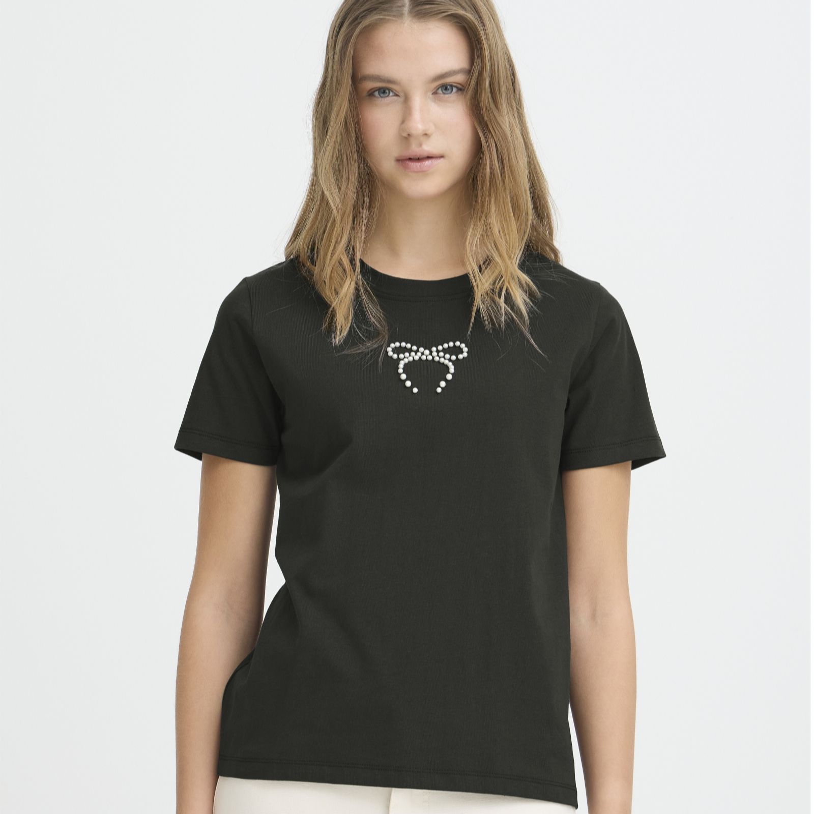 ICHI Nynna Short Sleeve Bow Embelished Top